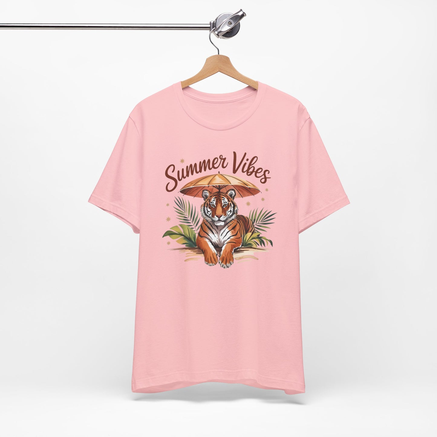 Camiseta Summer Vibes Tiger – Gráfico de palmeras de la selva con paraguas | Múltiples opciones de color