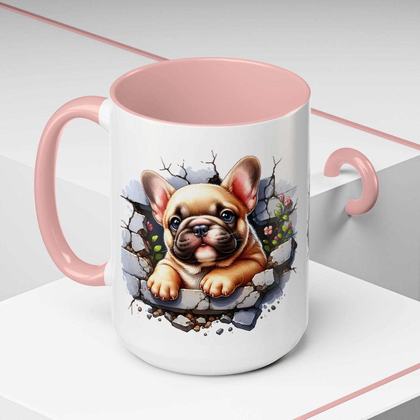 🐾☕ Tan French Bulldog Puppy Accent Mug – Sweet Peek-Through Pup Design ✨
