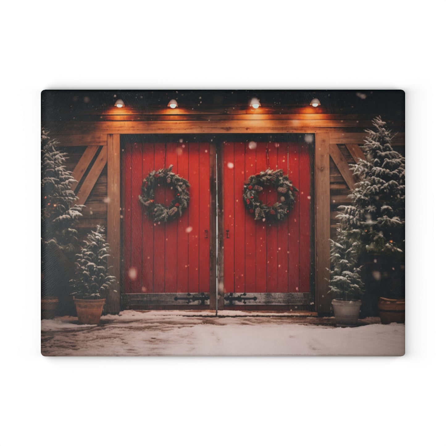 🎄 Rustic Red Barn Christmas Cutting Board – Cozy Country Charm for the Holidays 🎁
