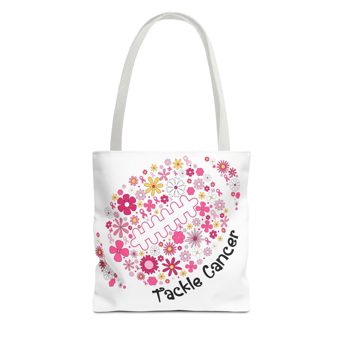 🌸 Pink Floral Football Tote Bag – Game Day Meets Breast Cancer Awareness 🎀👜