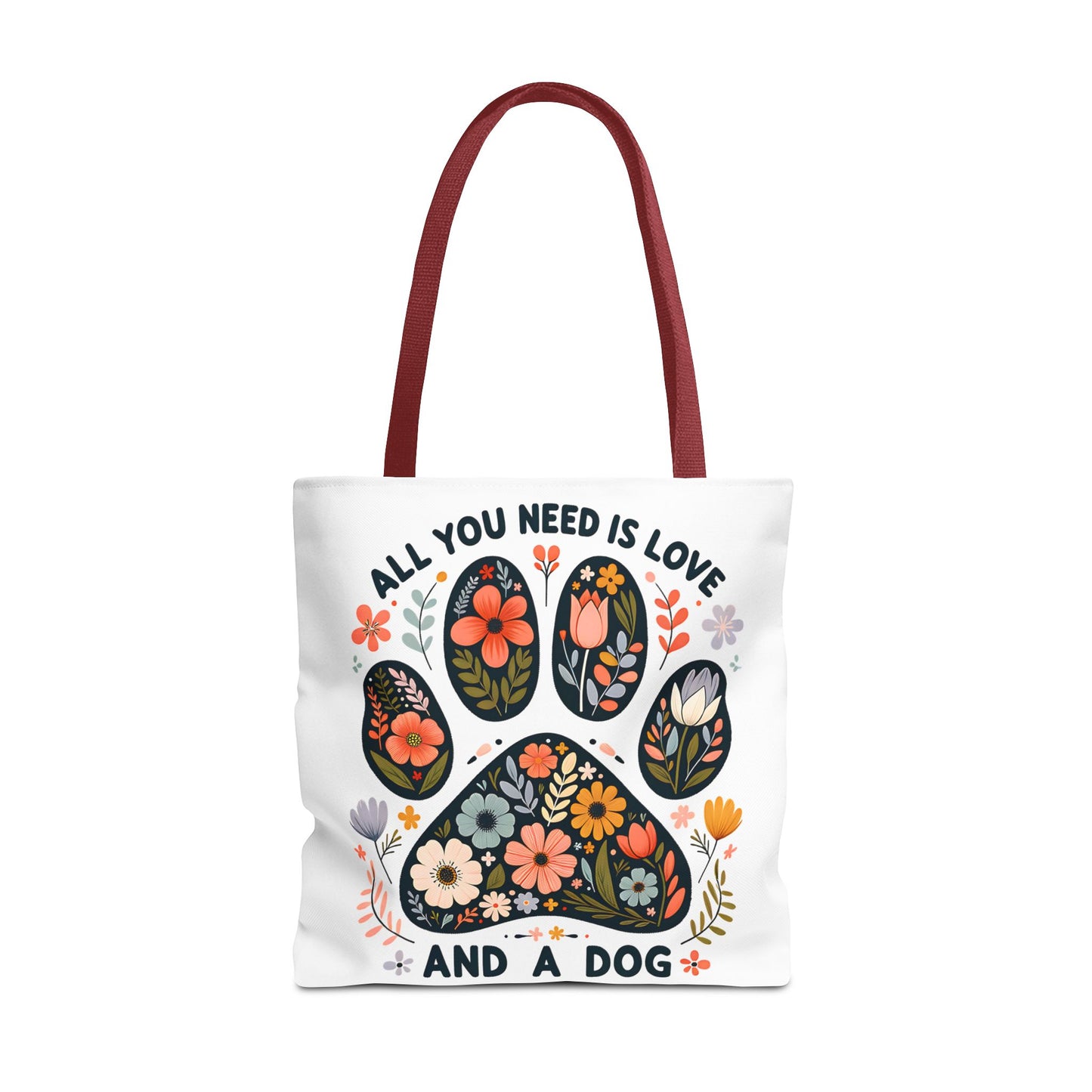 🐾 All You Need is Love and a Dog Tote Bag – Floral Paw Print Perfection 🌸