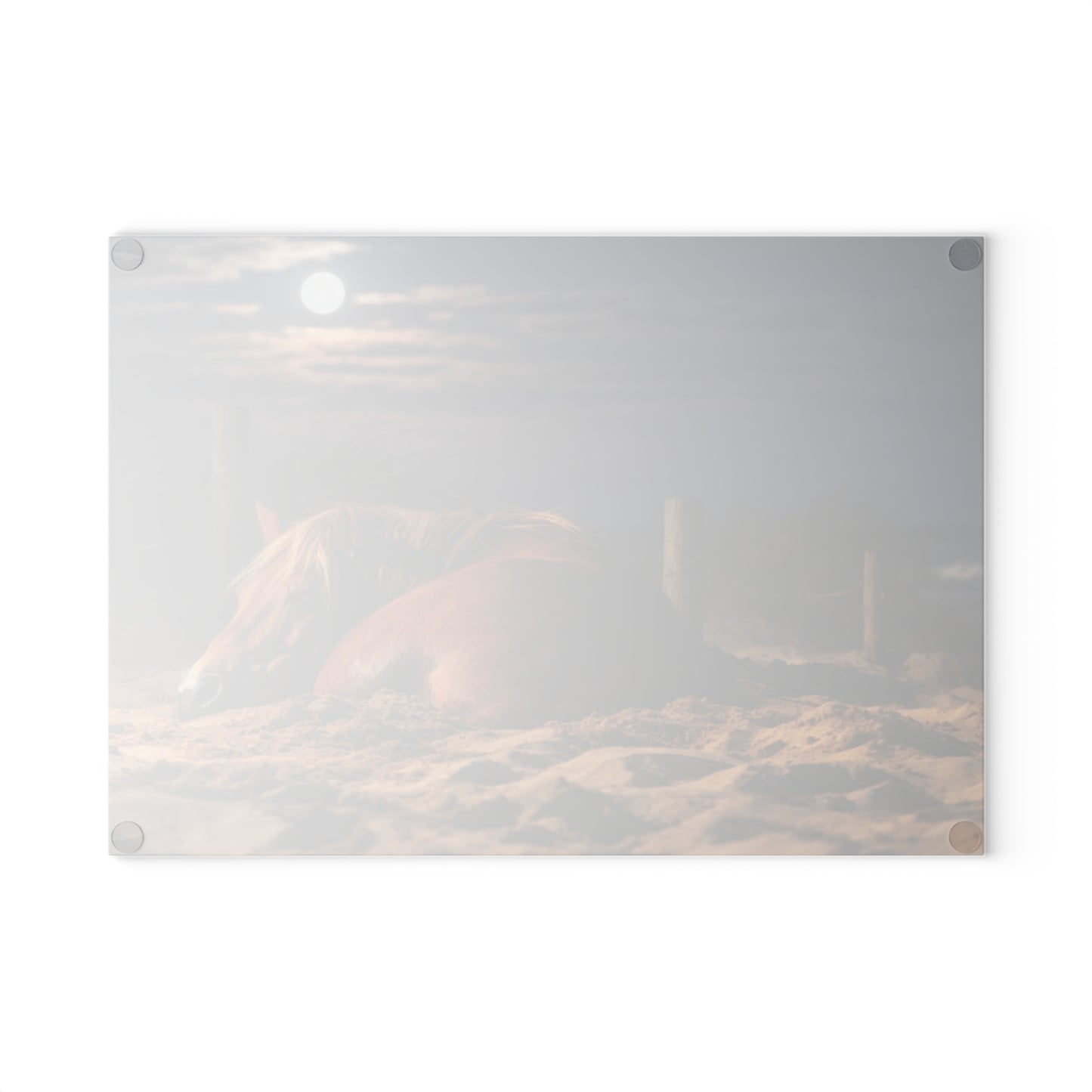 Peaceful Horse on Moonlit Beach Glass Cutting Board – Coastal Farmhouse Horse Lover Kitchen Decor