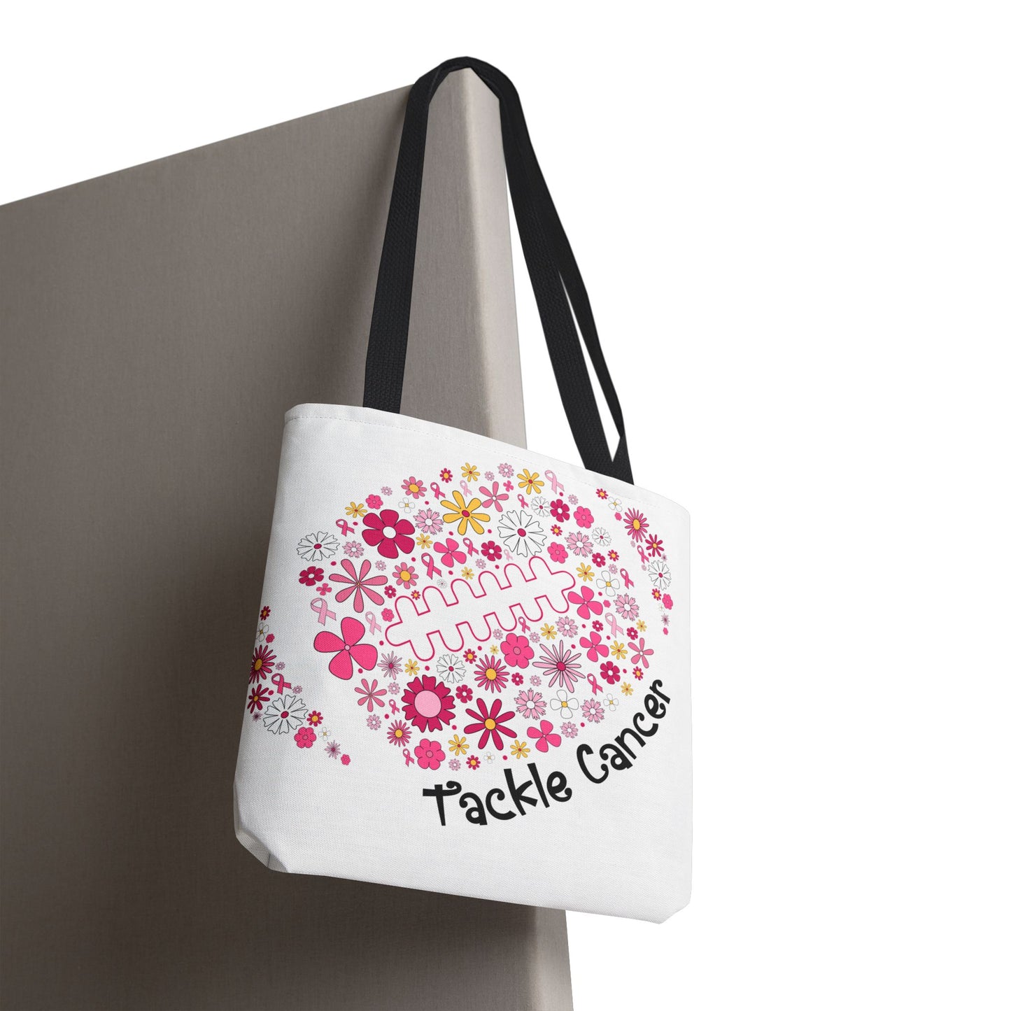 🌸 Pink Floral Football Tote Bag – Game Day Meets Breast Cancer Awareness 🎀👜