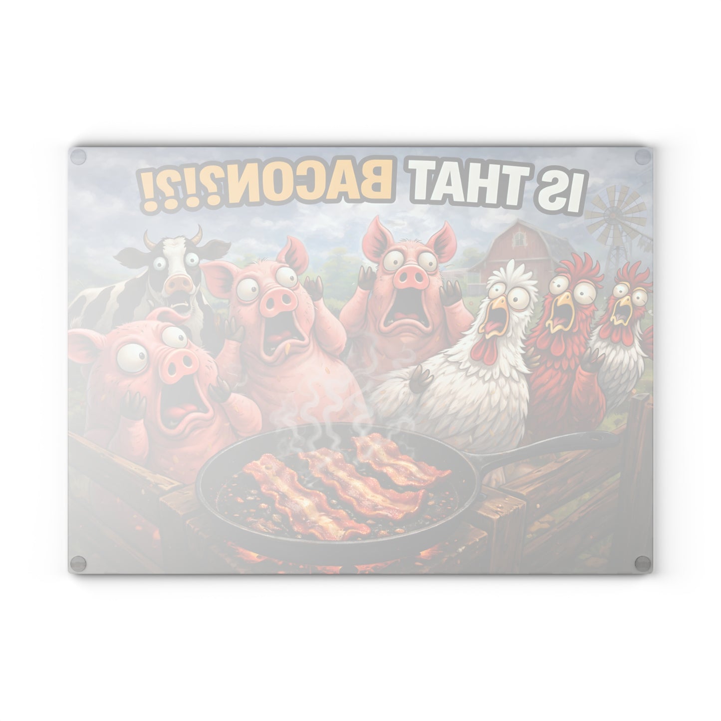 Is That Bacon?! Glass Cutting Board – Funny Farm Animal Kitchen Chaos Art
