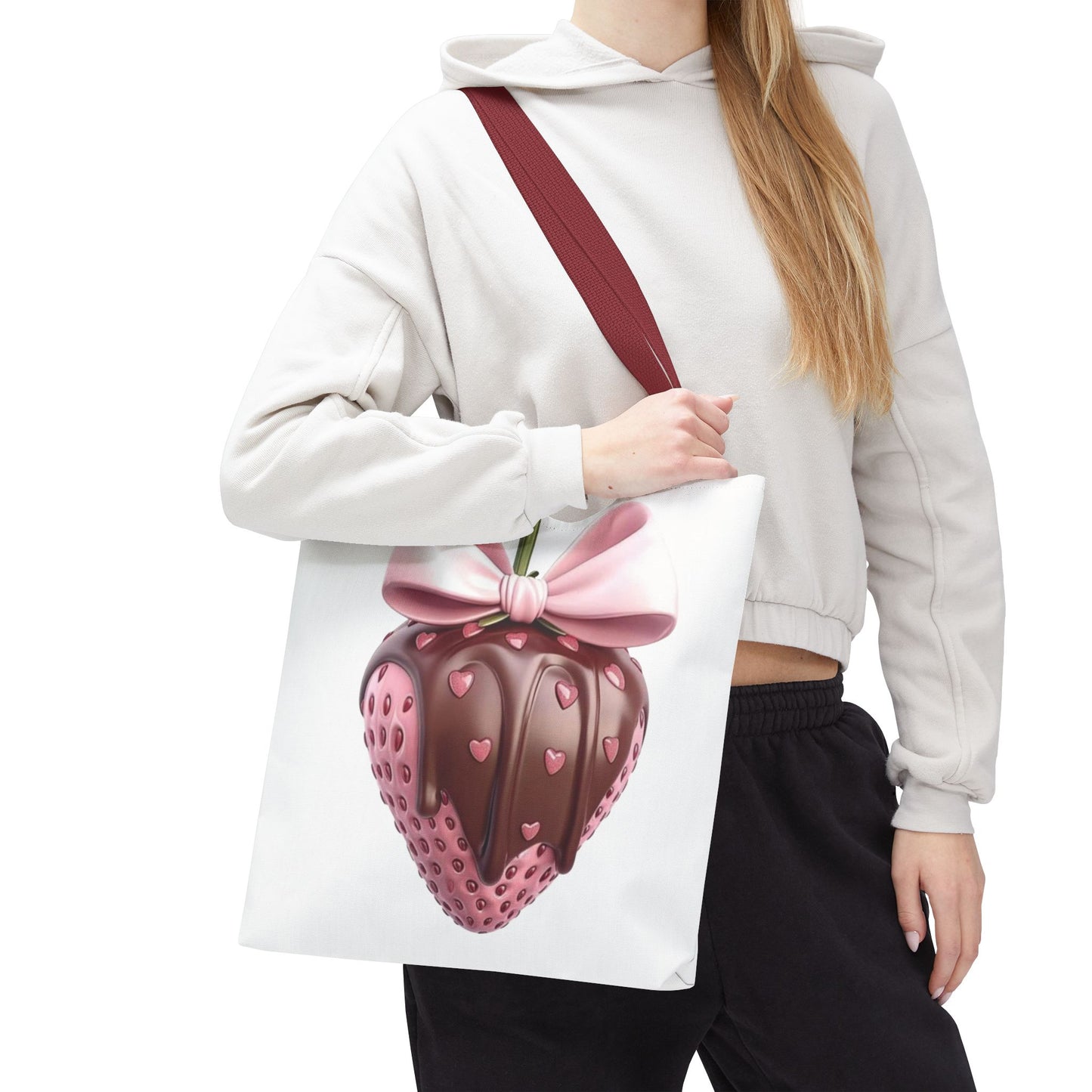 🍓 Chocolate-Dipped Strawberry Tote Bag – Sweet, Romantic & Practical 🍫