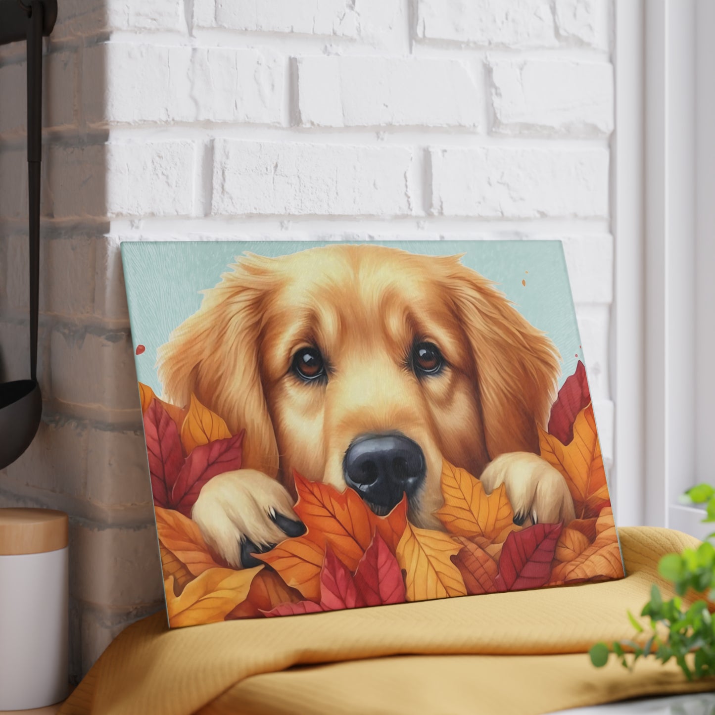 🍂🐾 Golden Retriever Autumn Leaves Cutting Board – Cozy Fall Kitchen Charm with Puppy Love 🐕🍁