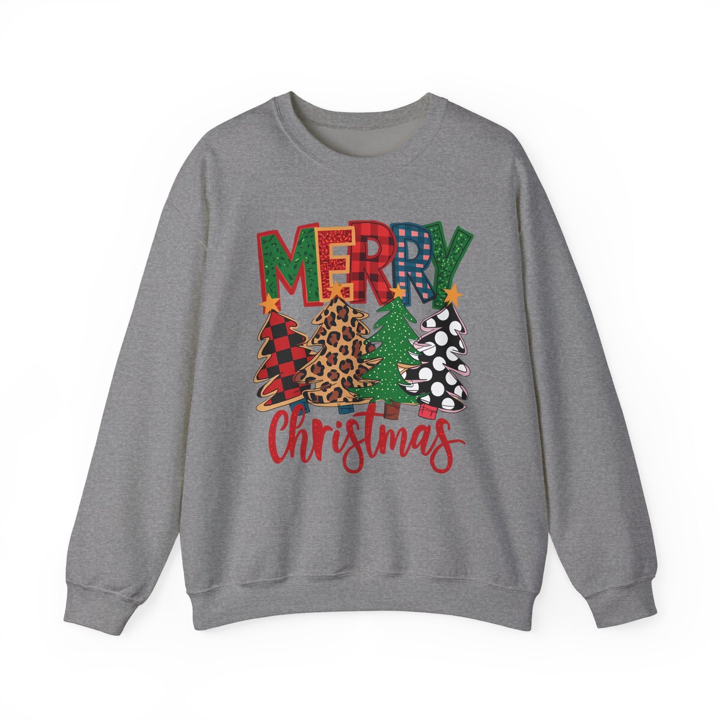 🎄✨ Merry Christmas Trees Sweatshirt – Bold Patterns & Festive Cheer