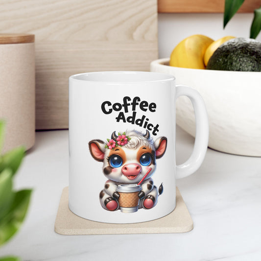 🌸 Vaca Flor y Café – Taza de Café Linda y Divertida para Amantes de los Animales 🐄☕