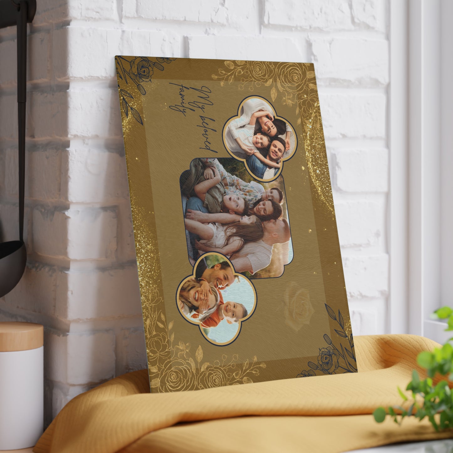 Custom Photo Collage Glass Cutting Board – Personalized Family Memory Kitchen Decor