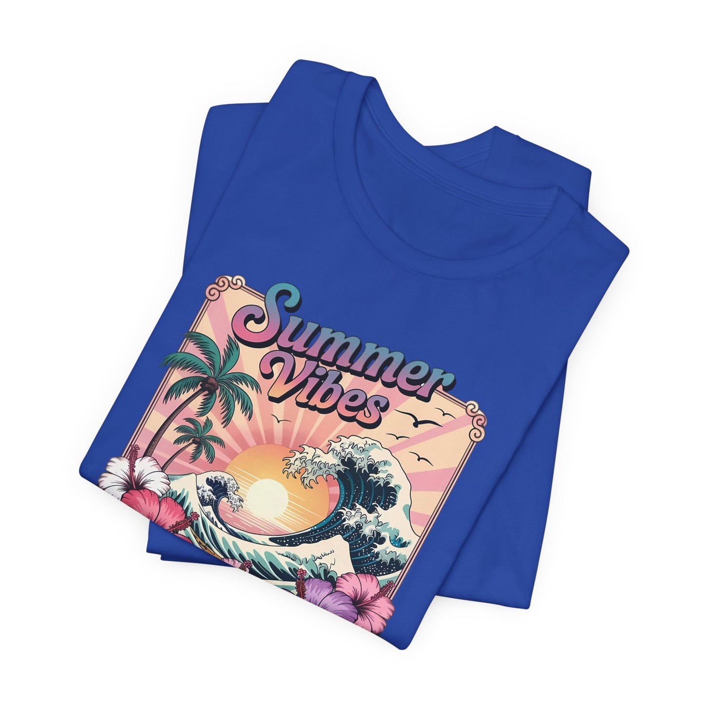 ☀️ Camiseta Summer Vibes – Ola playera vibrante, hibisco y palmeras | Camiseta gráfica para mujer
