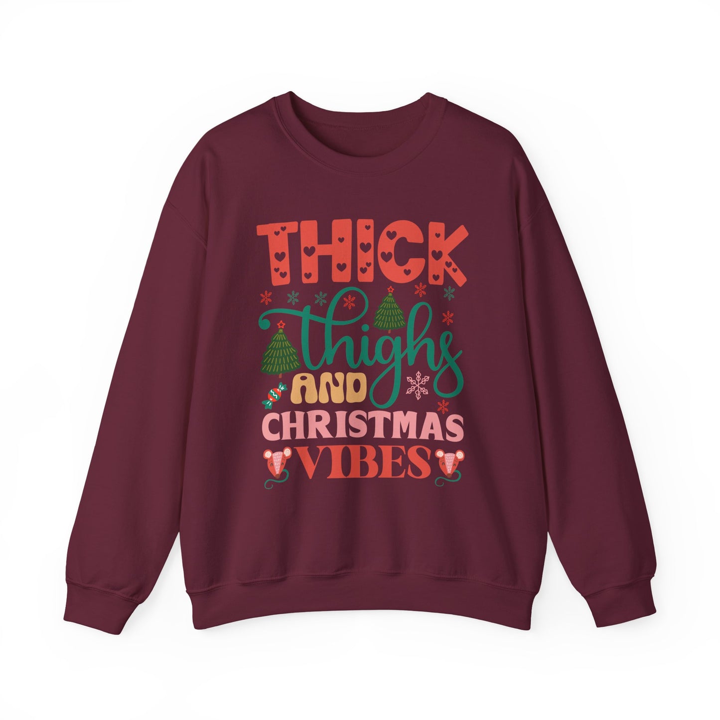 🎄💖 Thick Thighs & Christmas Vibes Crewneck – Cute, Confident & Cozy