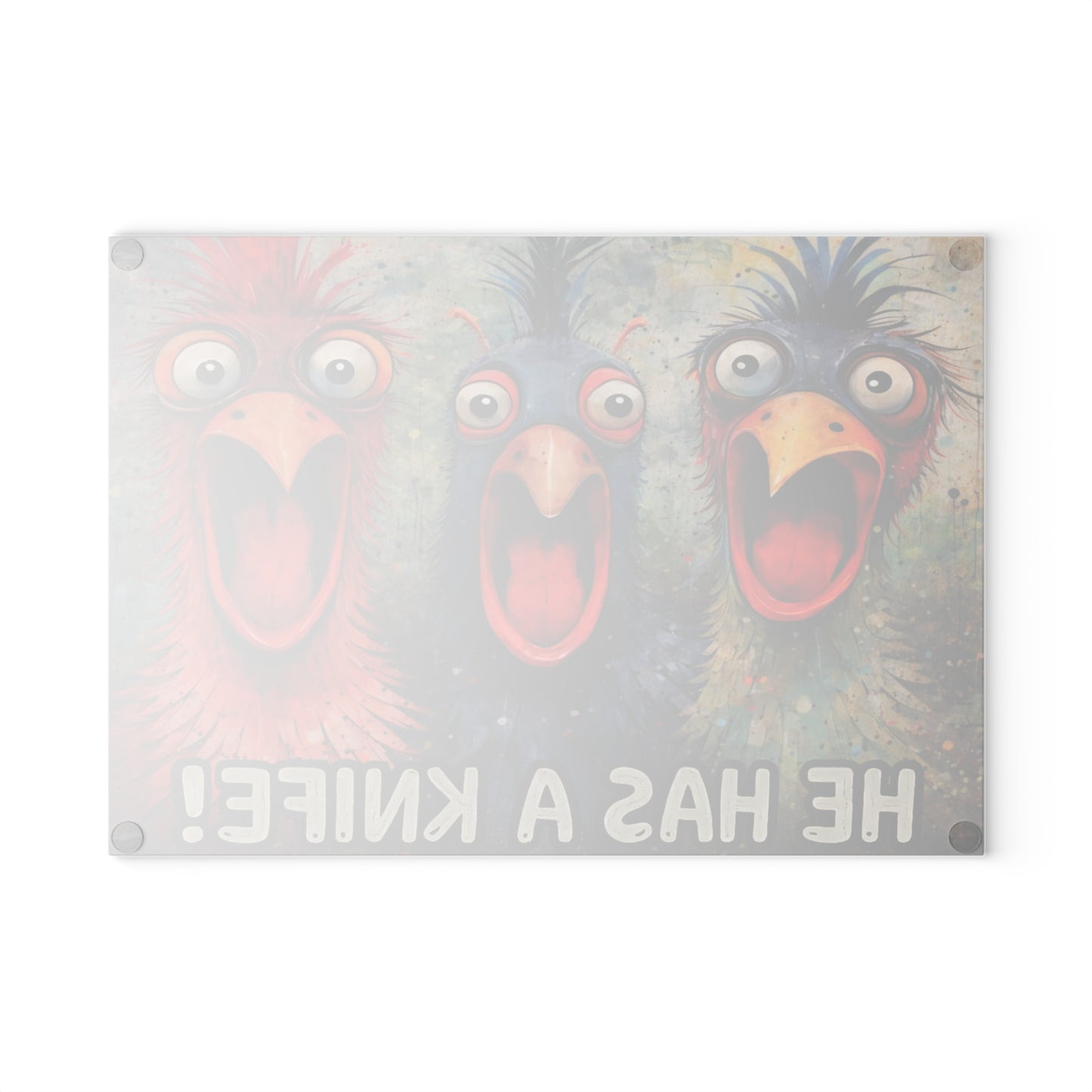 He Has a Knife! Glass Cutting Board – Funny Chicken Farm Kitchen Decor
