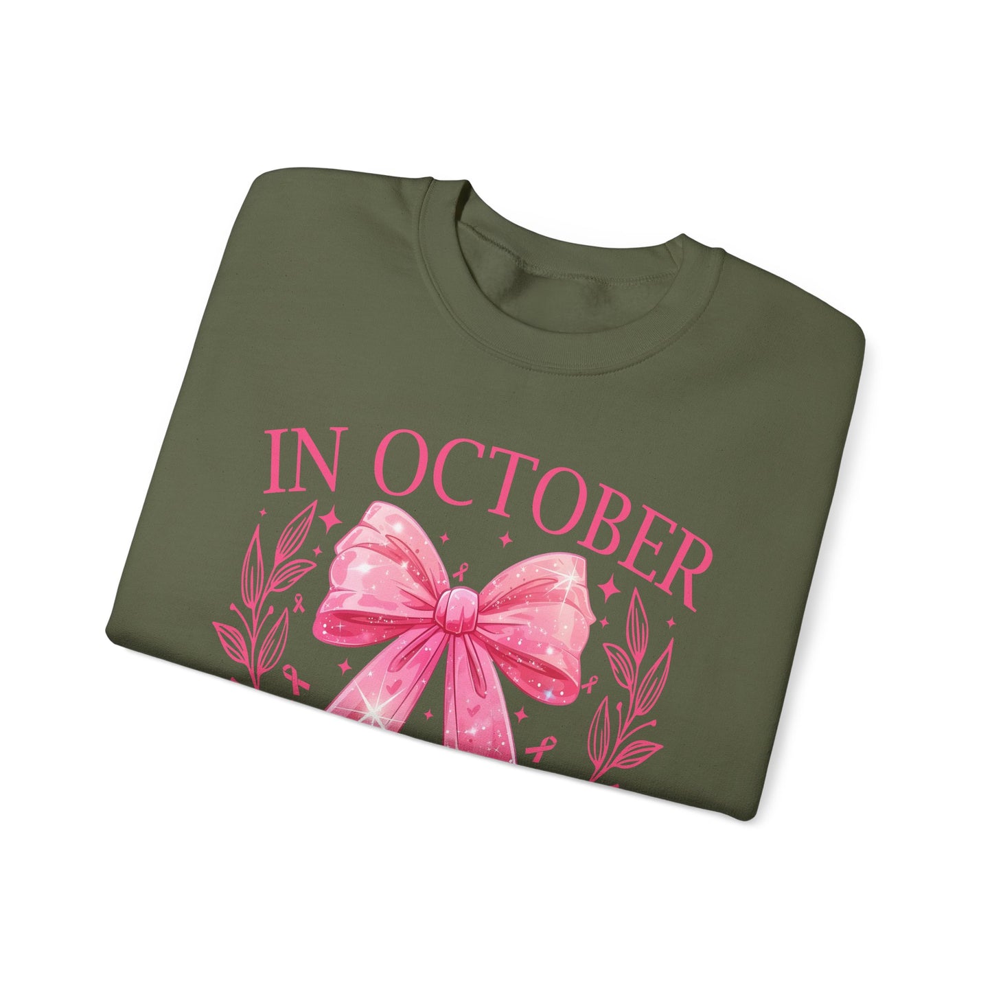 🎀✨ In October We Wear Pink Sweatshirt – Elegant Bow Breast Cancer Awareness Crewneck