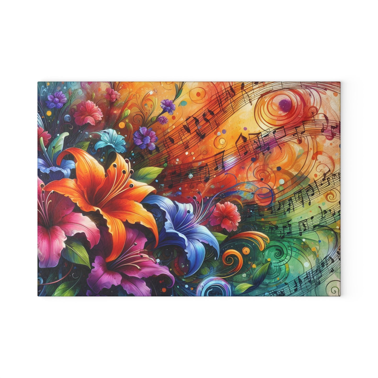 🎶🌺 Music and Flowers Cutting Board – Artistic Harmony for Your Kitchen 🌈
