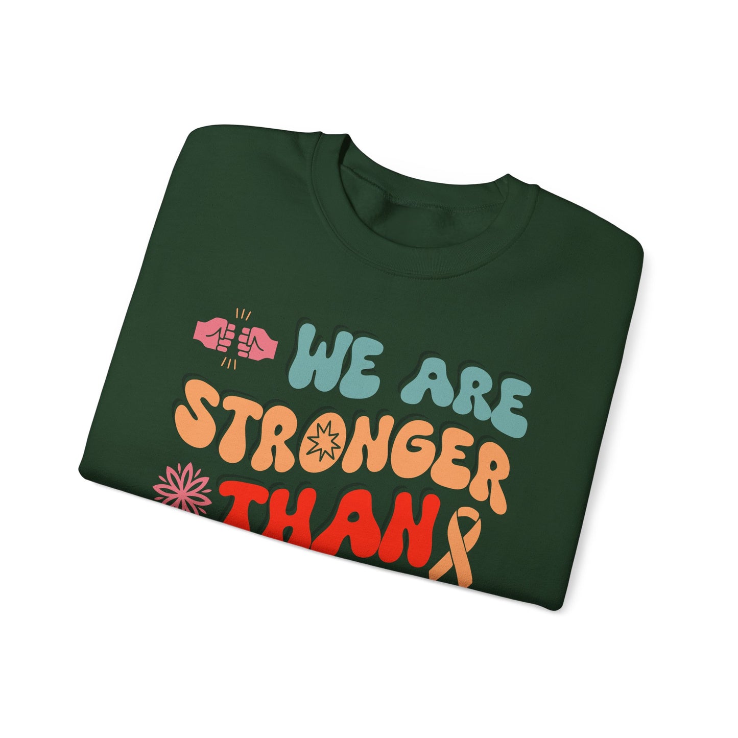 💪🌸 We Are Stronger Than Cancer Sweatshirt – Retro Breast Cancer Awareness Crewneck