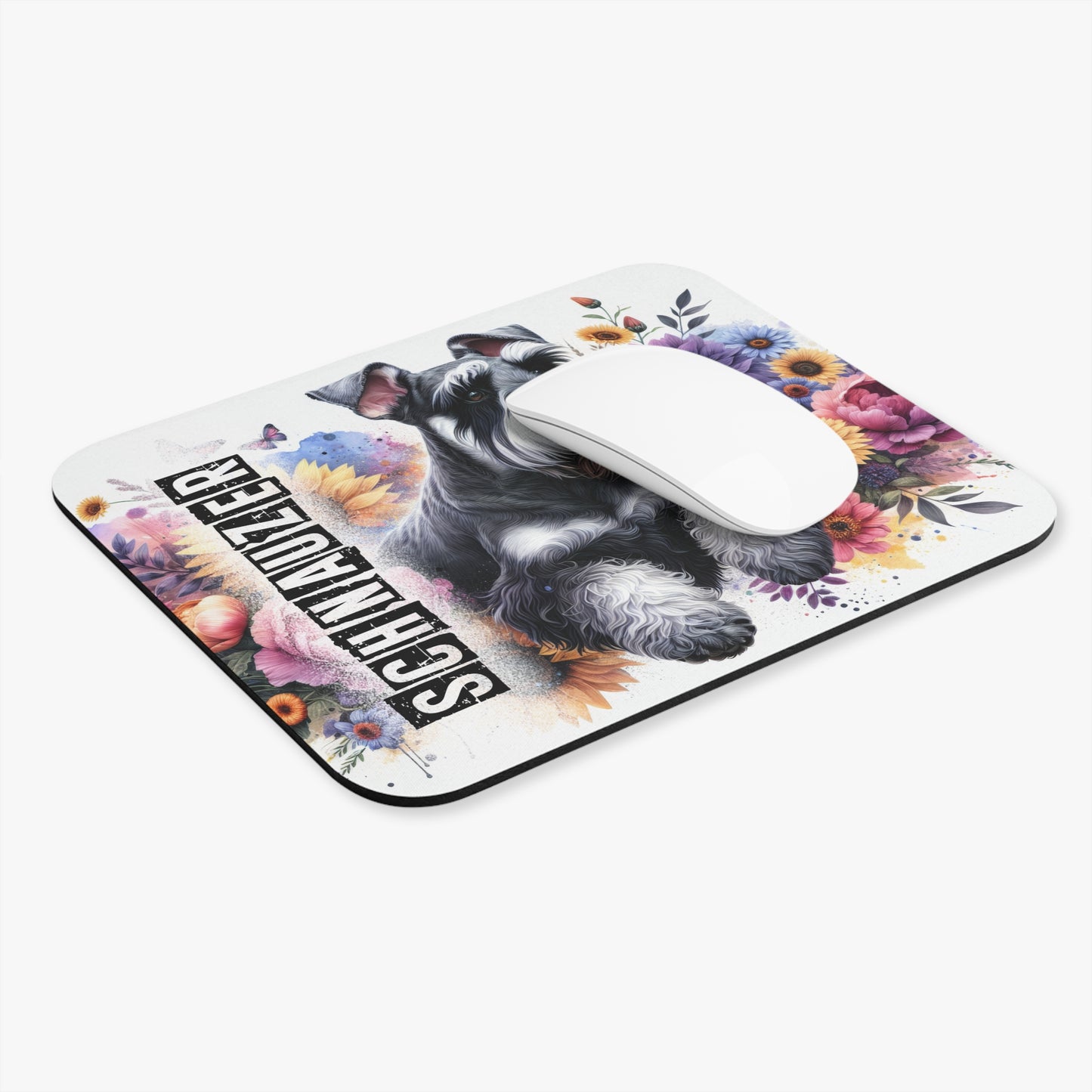 🖱️🐶🌻 Schnauzer Mouse Pad – Floral Sunshine Desk Art