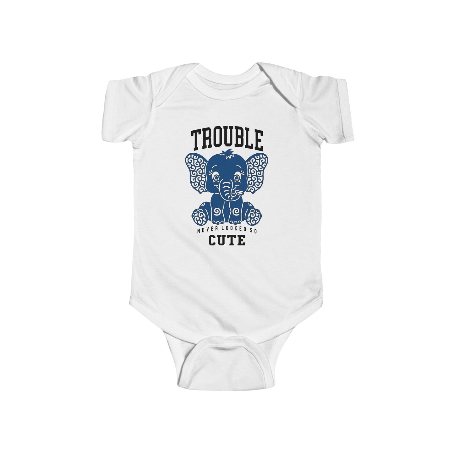 Trouble Never Looked So Cute Baby Onesie – Adorable Elephant Edition 🐘💙