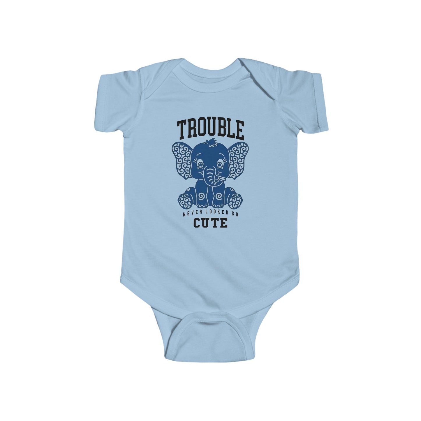 Trouble Never Looked So Cute Baby Onesie – Adorable Elephant Edition 🐘💙