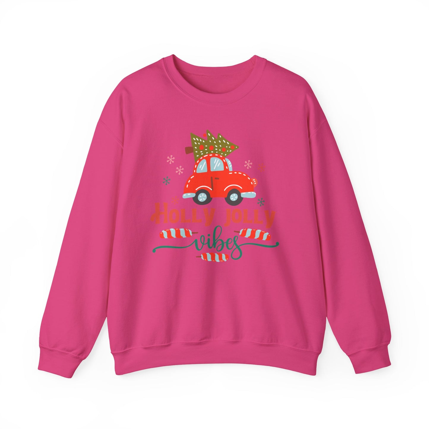 🎄🚗 Holly Jolly Vibes Crewneck – Cute Red Car & Tree Graphic