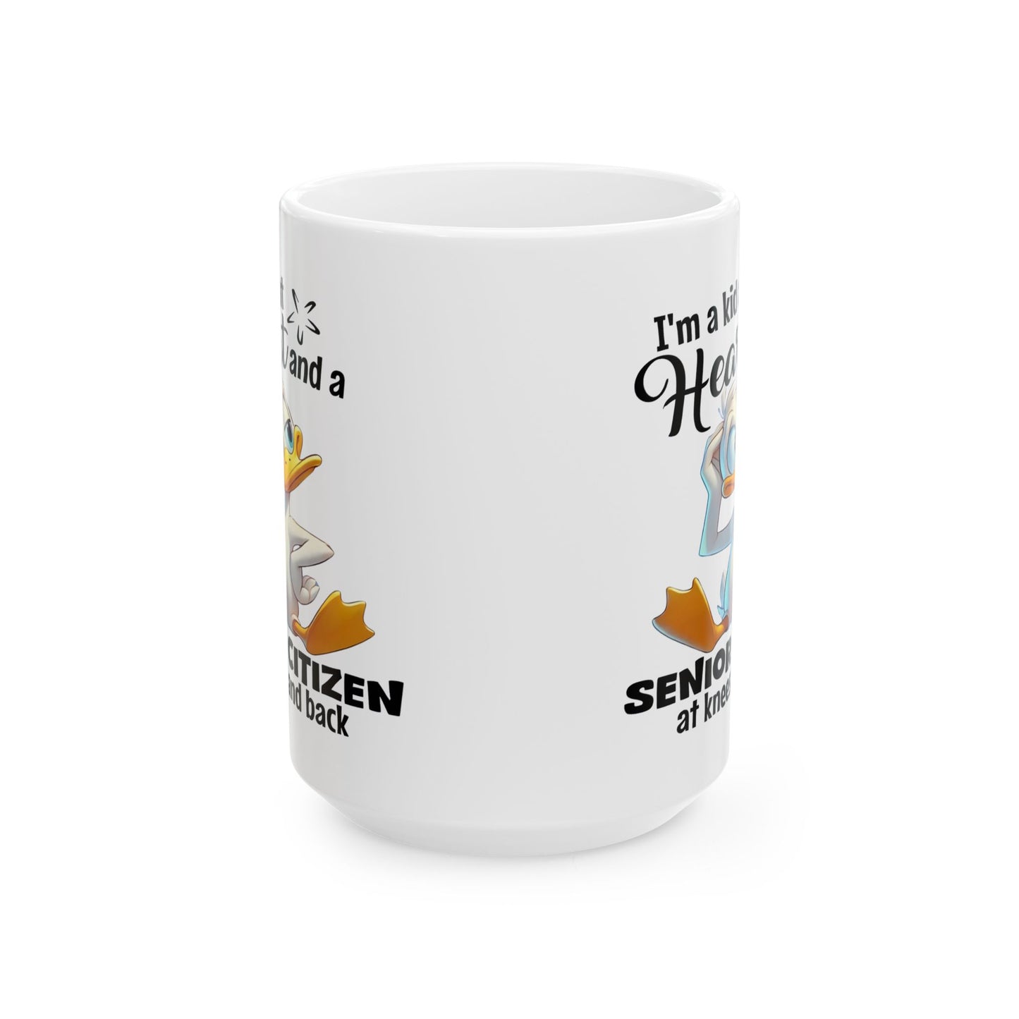 Taza de café divertida con forma de pato “Niño de corazón”: ¡humor para envejecer con gracia!