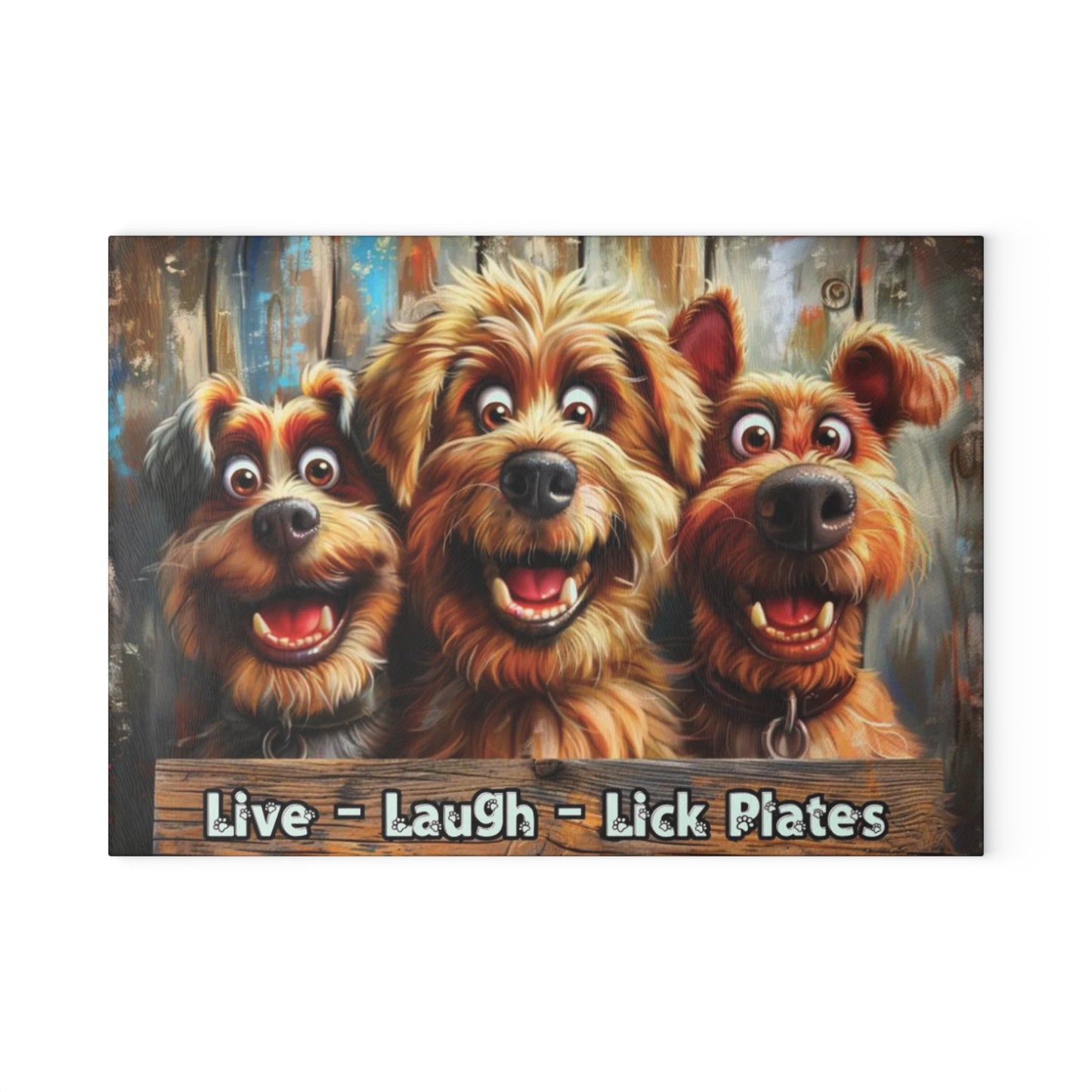 🐾🐕 “Happy Pups Kitchen Board” Glass Cutting Board – Cheerful Decorative Kitchen Accent