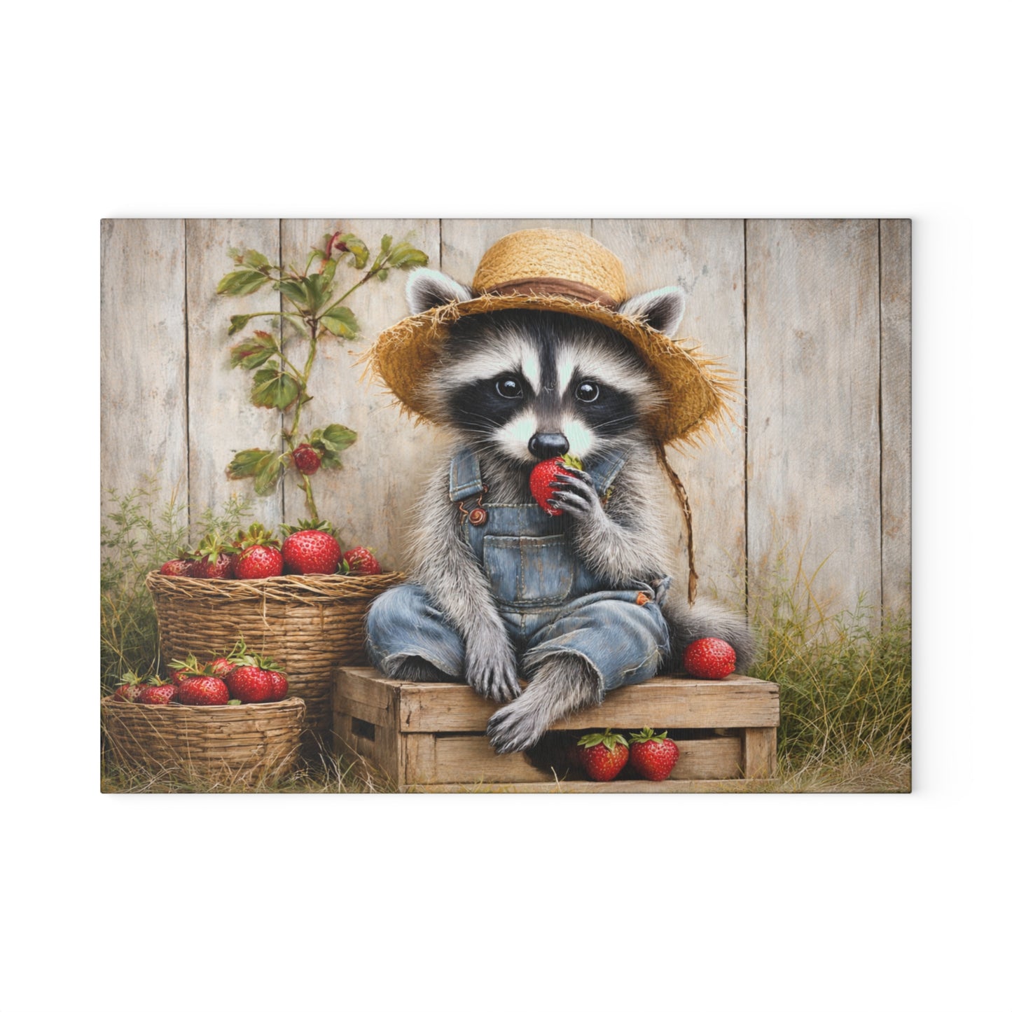 Strawberry Raccoon Farmhouse Glass Cutting Board – Cute Country Kitchen Decor