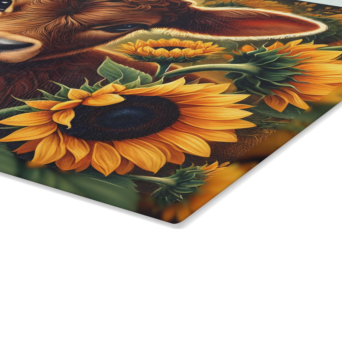 🌻 Sunflower Calf Cutting Board – Golden Blooms & Country Charm for Your Kitchen