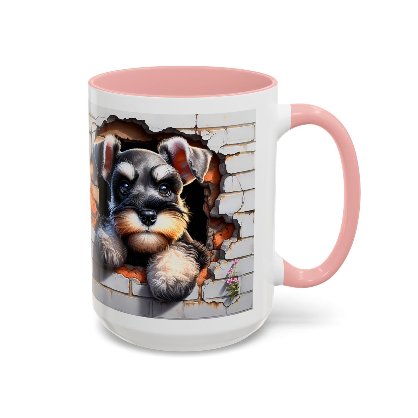 🎀🐶 Schnauzer Puppy Accent Mug – Cute Peek-Through Dog Design for Animal Lovers ☕💖