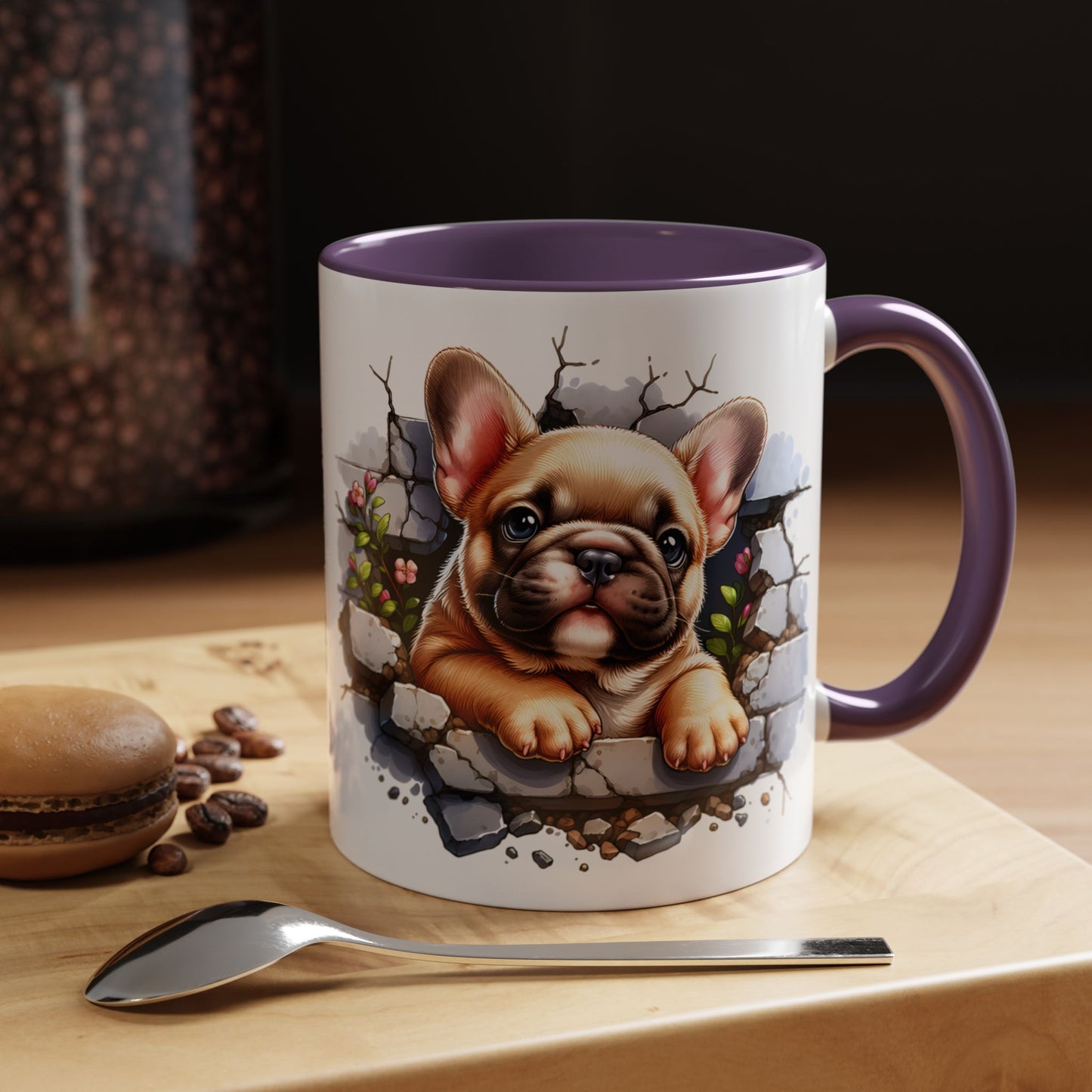 🐾☕ Tan French Bulldog Puppy Accent Mug – Sweet Peek-Through Pup Design ✨