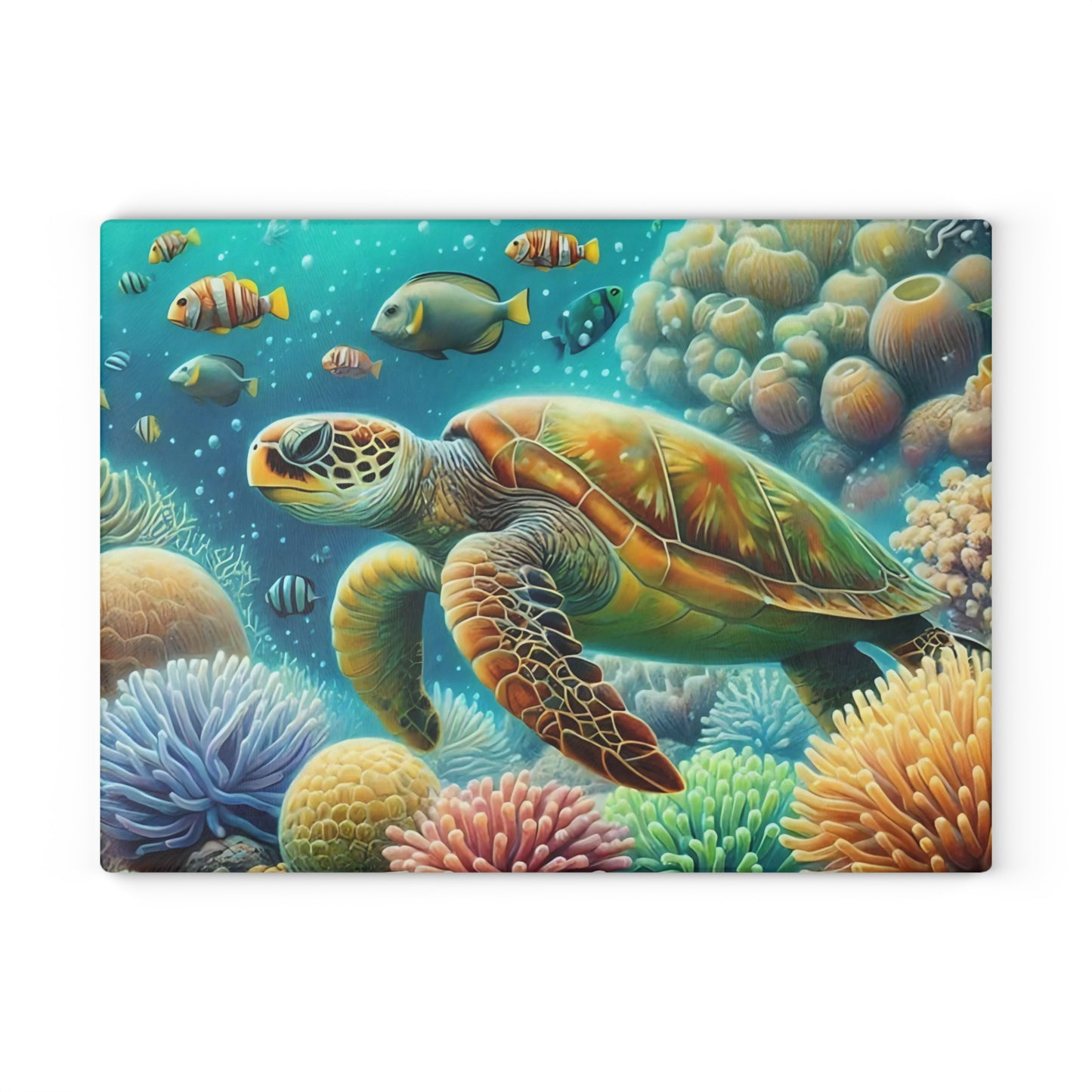 Rainbow Coral Sea Turtle Cutting Board – Vivid Marine Fantasy