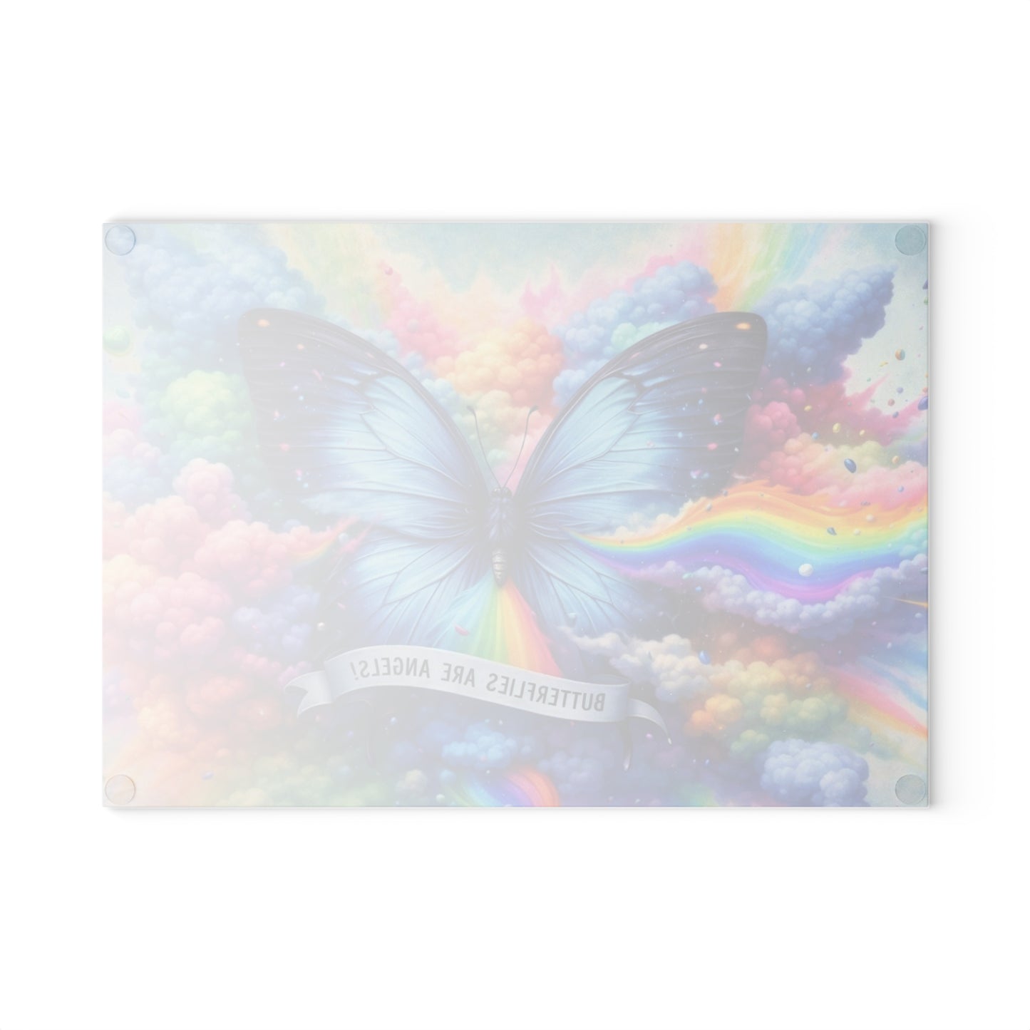 Butterflies Are Angels Glass Cutting Board – Rainbow Butterfly Inspirational Kitchen Art