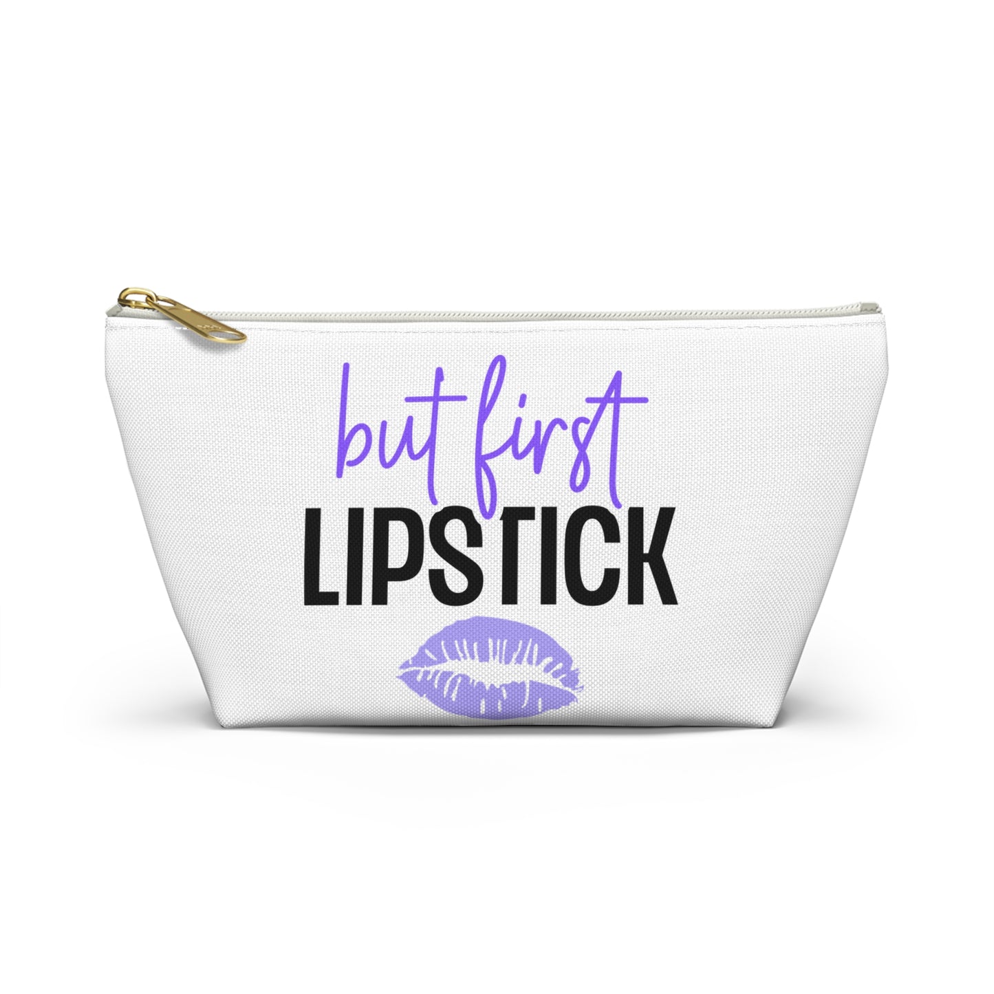 Accessory Pouch – "But First Lipstick" Purple Makeup Bag