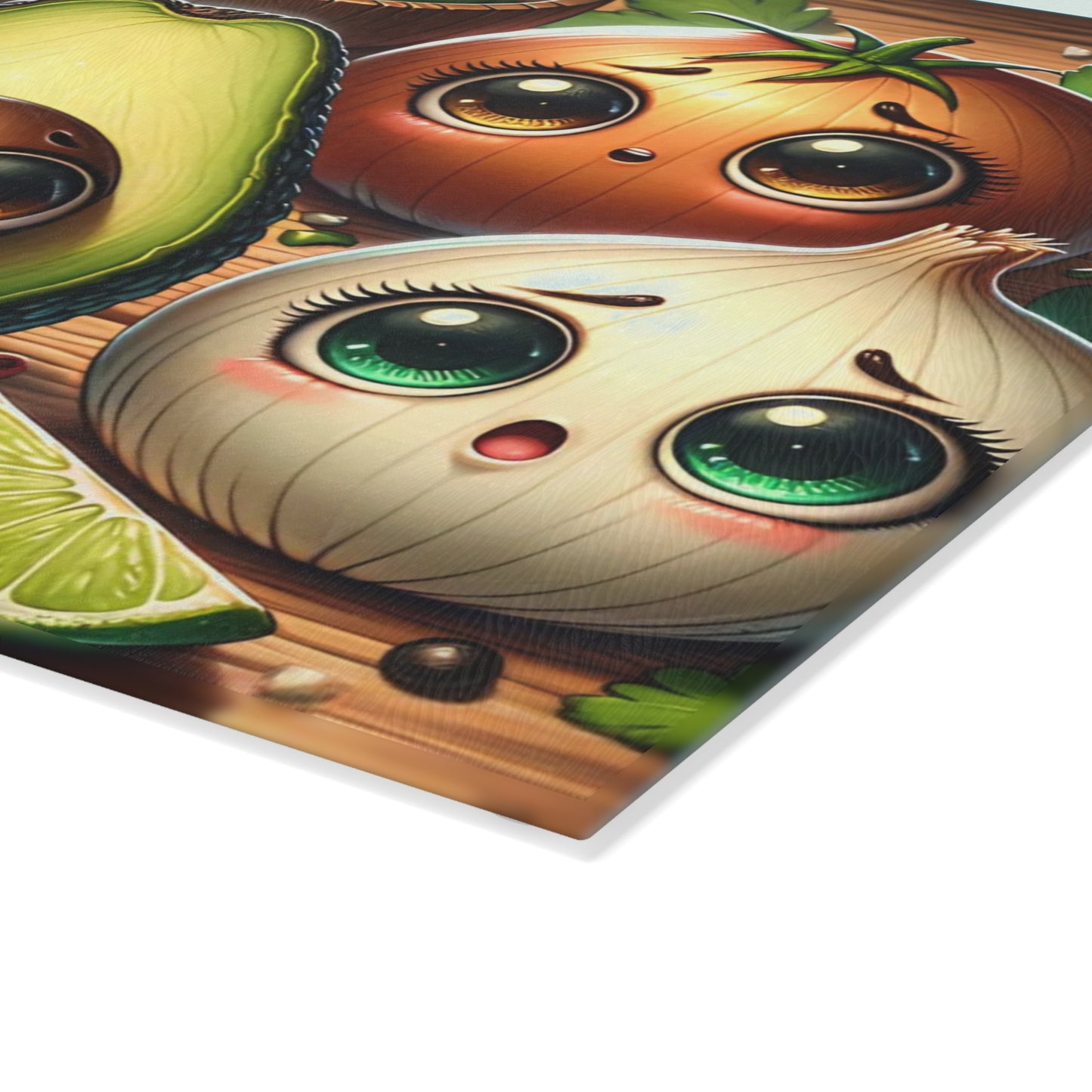 🥑💚 “Guac Squad Cuties” Glass Cutting Board – Cozy Charm for Your Kitchen