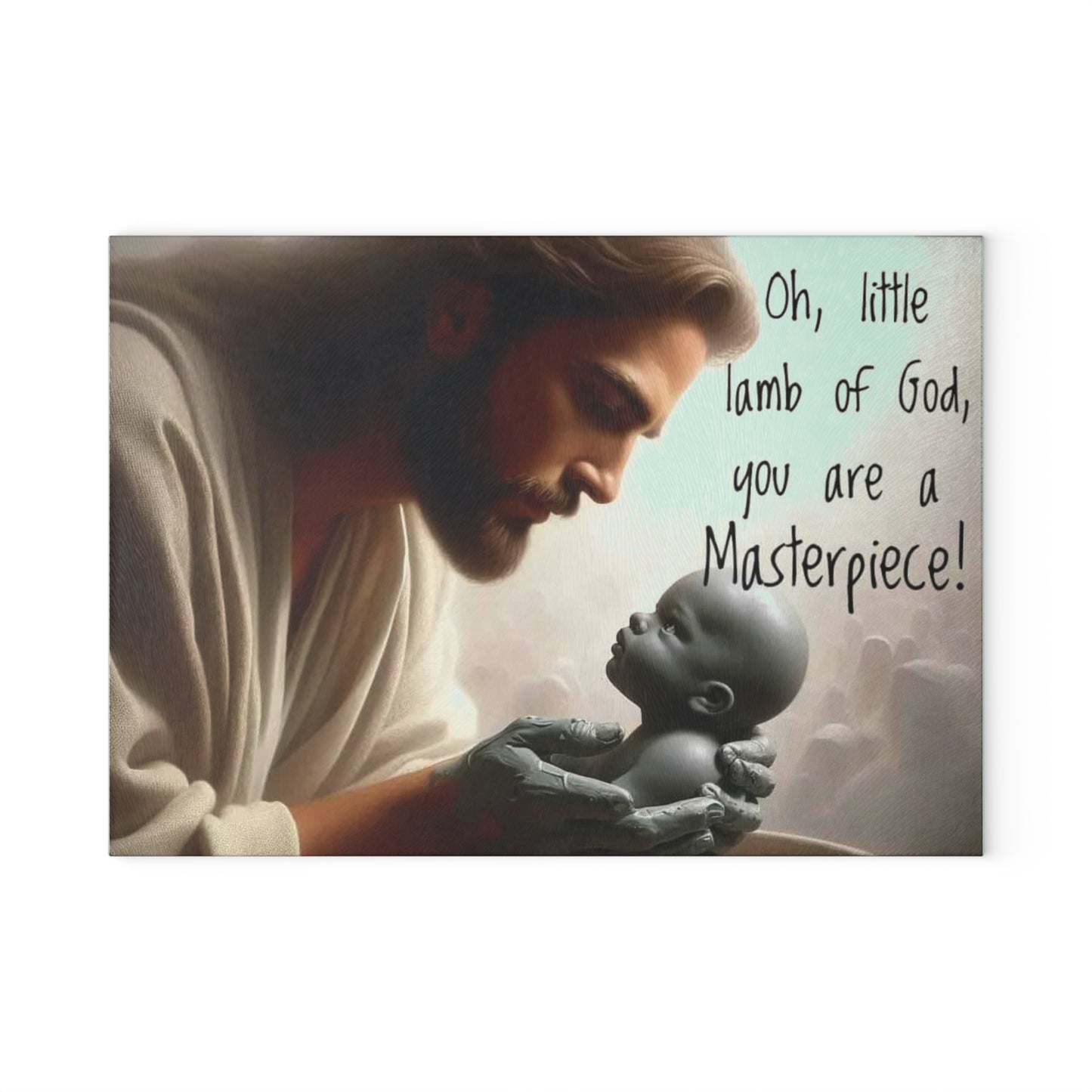 🤍 Oh, Little Lamb of God – “You Are a Masterpiece!” Faith Cutting Board
