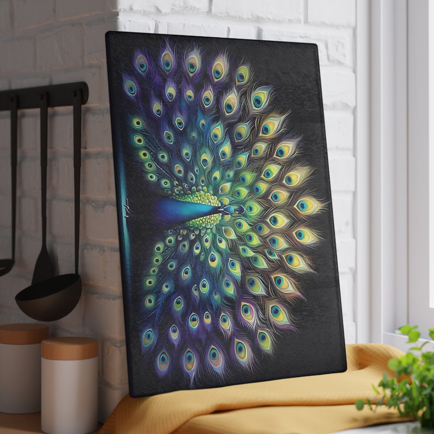 Peacock decor, butterfly decor, cutting board, kitchen decor, kitchen art, serving board, peacock gift, butterfly gift, floral cutting board