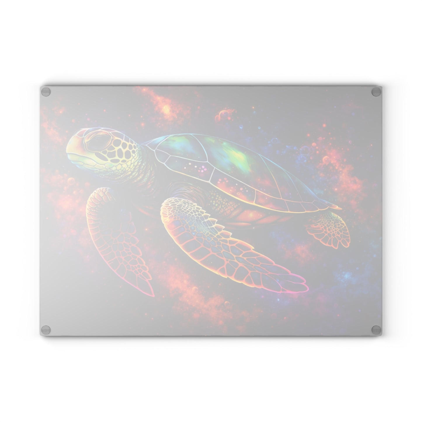 Cosmic Journey Glass Cutting Board – Vibrant Space Turtle Artwork