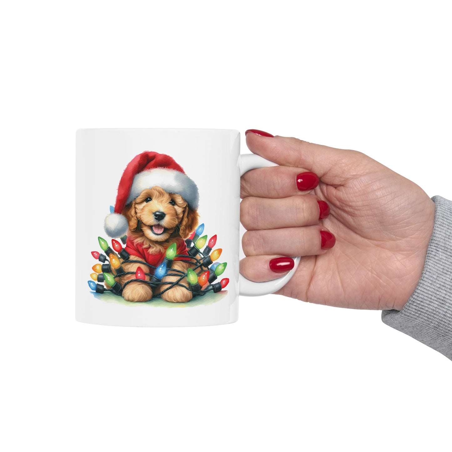 🎄 Doodle Christmas Lights Mug – Holiday Cheer with a Fluffy Twist! ☕🐶