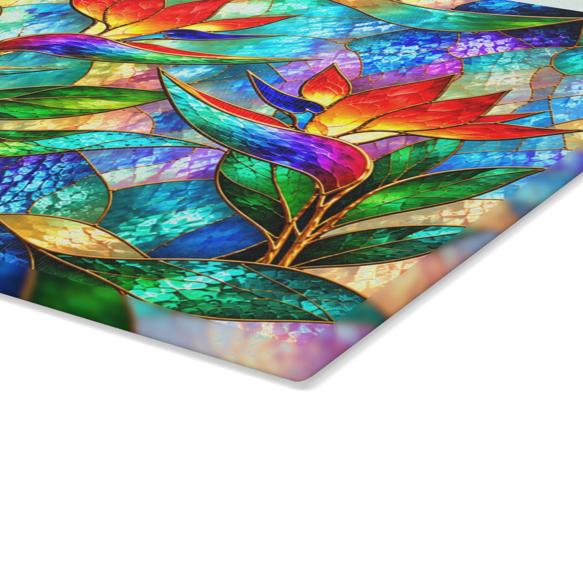 Stained-Glass-Inspired Bird of Paradise Cutting Board – Vibrant Tropical Flowers, Rainbow Foliage & Colorful Botanical Kitchen Décor