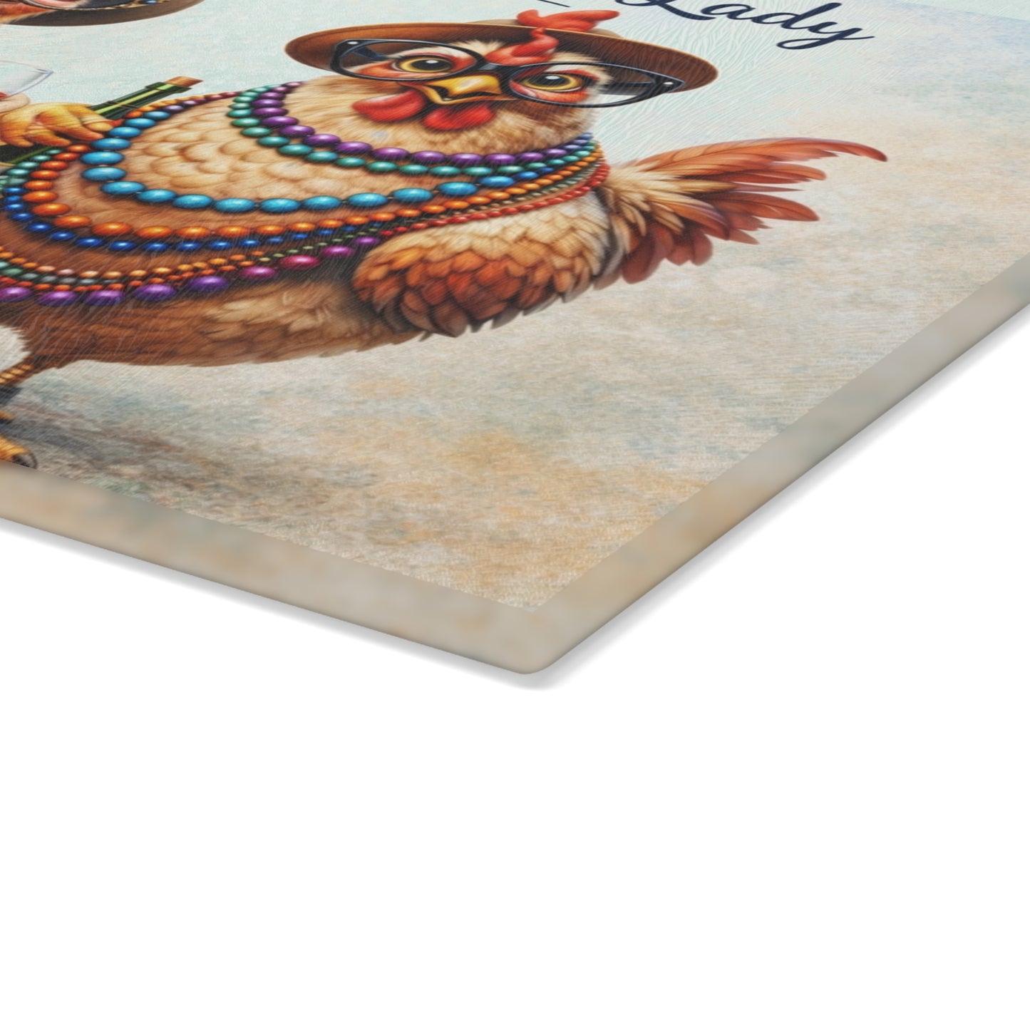 Crazy Chicken Lady Glass Cutting Board – Funny Chicken Farmhouse Kitchen Artwork