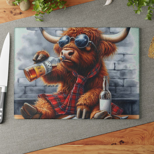 Tabla de cortar de vaca de las Tierras Altas, tabla de cortar de vidrio templado, tabla de charcutería, tabla de cortar, regalo de inauguración de la casa, tabla de cortar personalizada