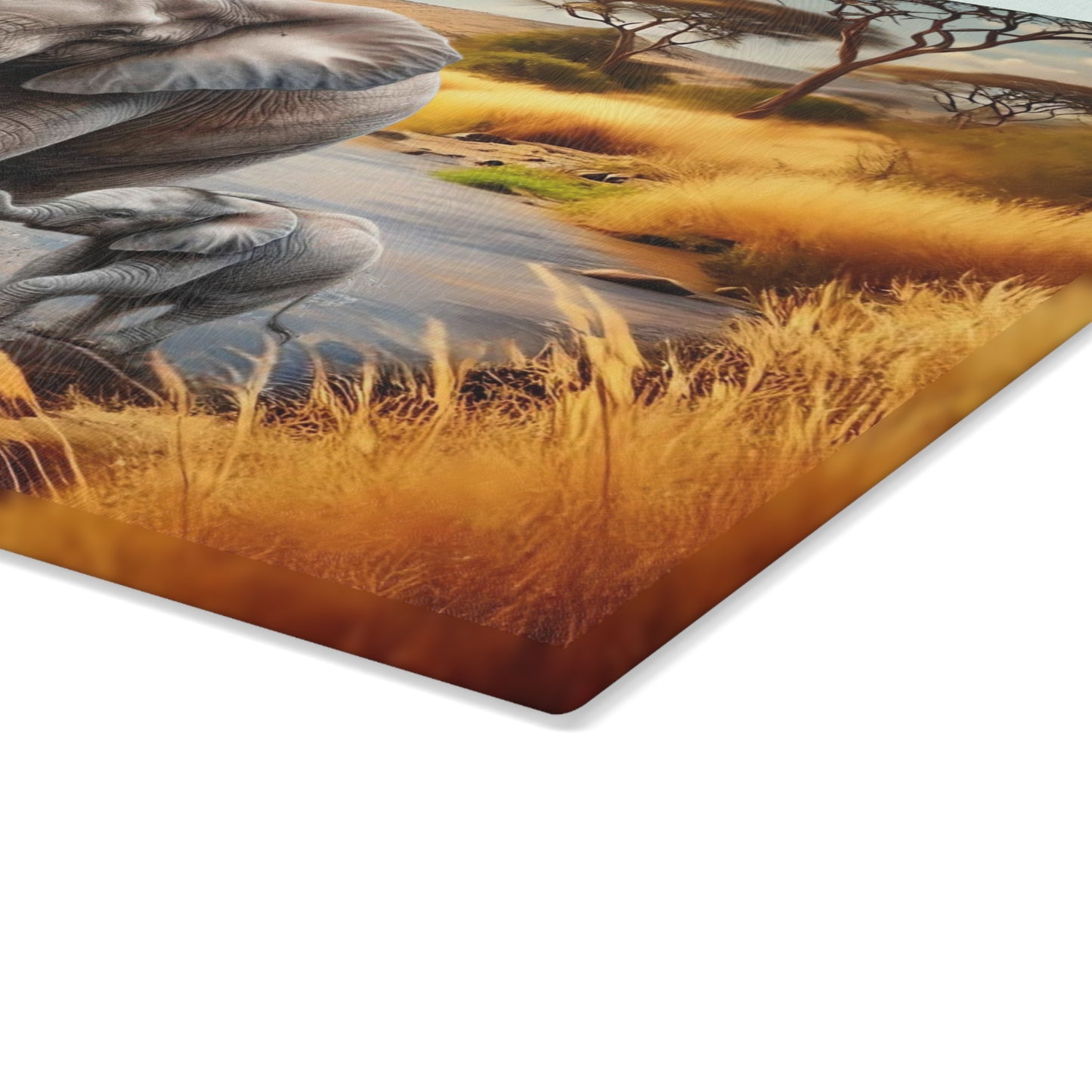 Mama Elephant and baby tempered glass cutting board