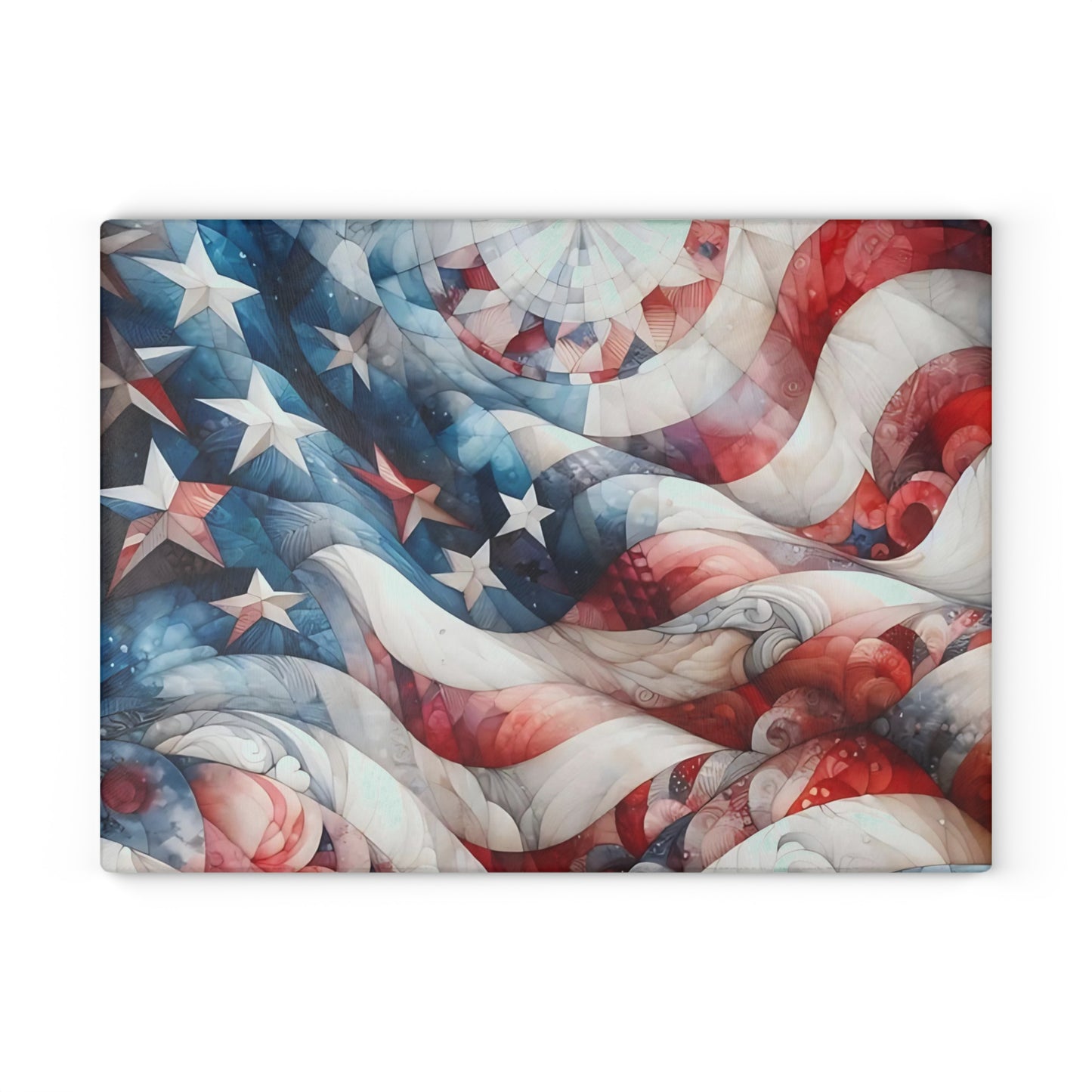 4th of July Quilt Glass Cutting Board – Patriotic Charm Meets Function