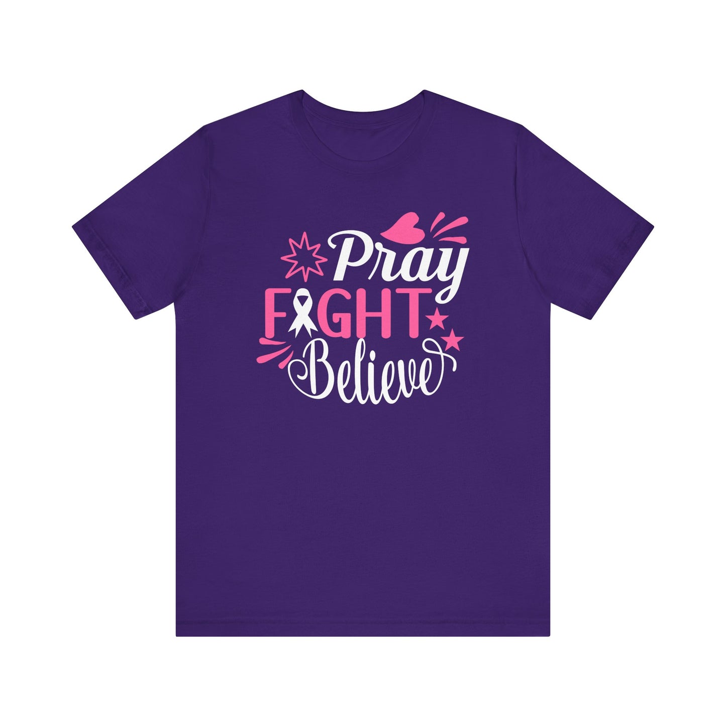 💗 Pray Fight Believe – Breast Cancer Awareness T-Shirt 🎗️