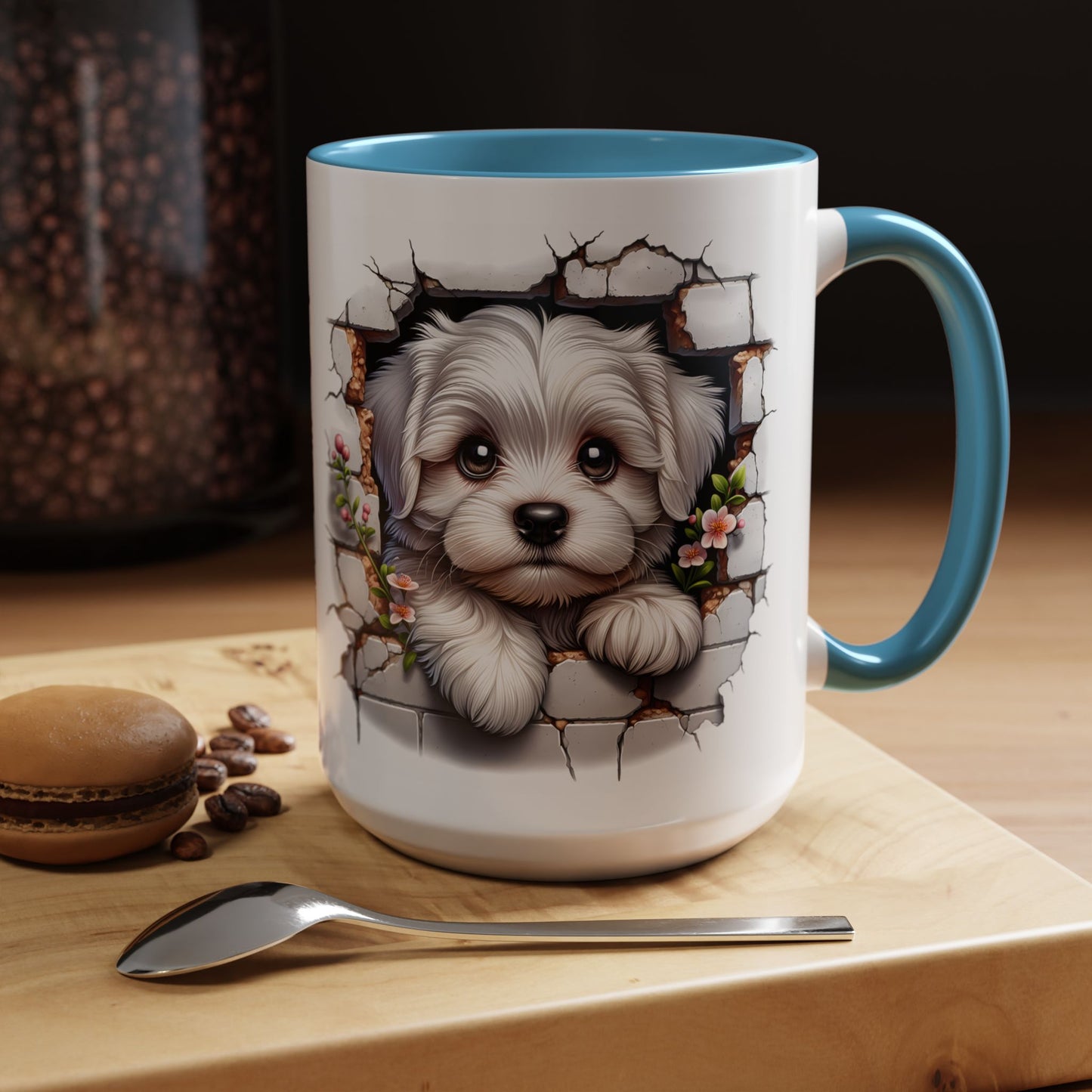 🎀🐶 Maltese Puppy Accent Mug – Cute Peek-Through Dog Design for Animal Lovers ☕💖