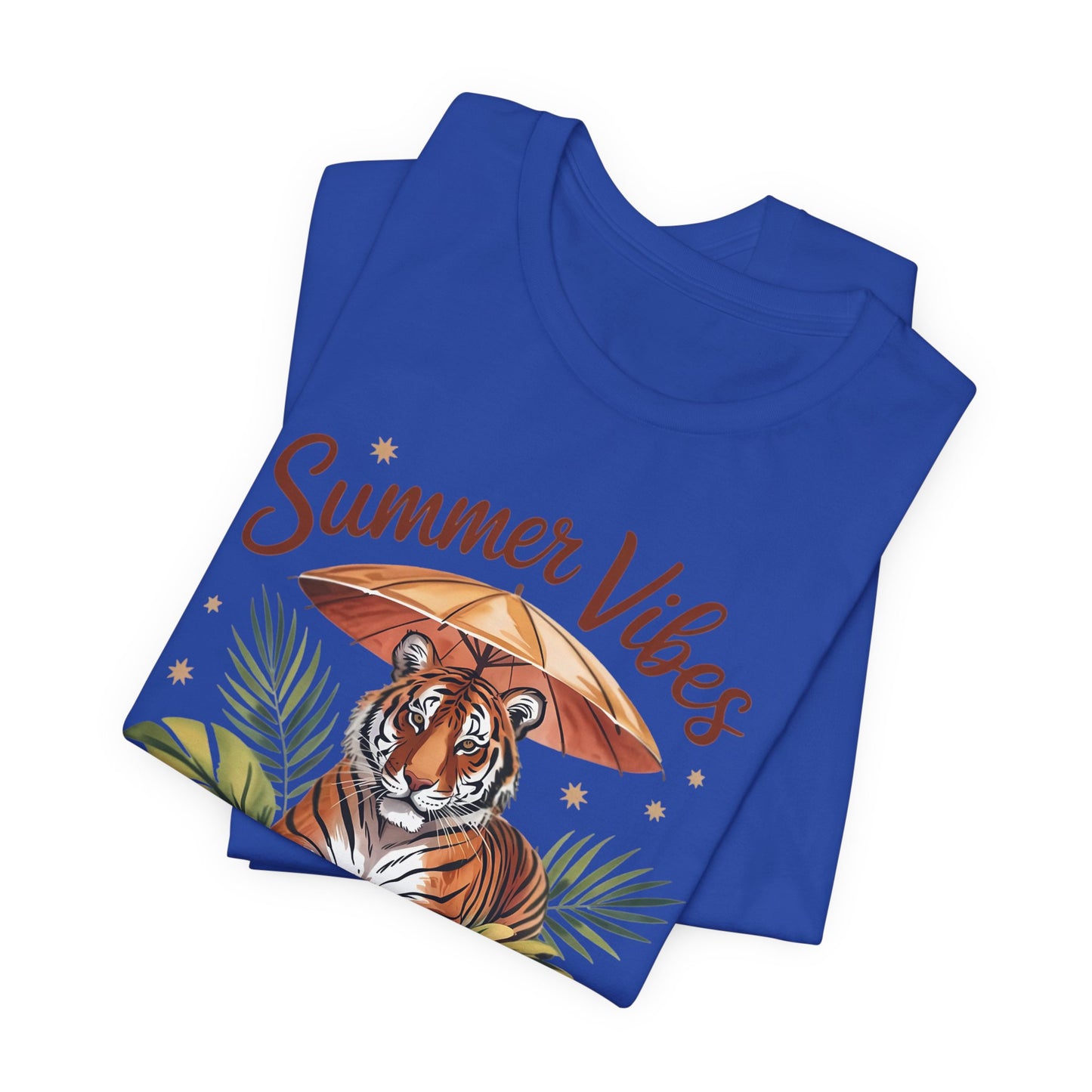 Camiseta Summer Vibes Tiger – Gráfico de palmeras de la selva con paraguas | Múltiples opciones de color