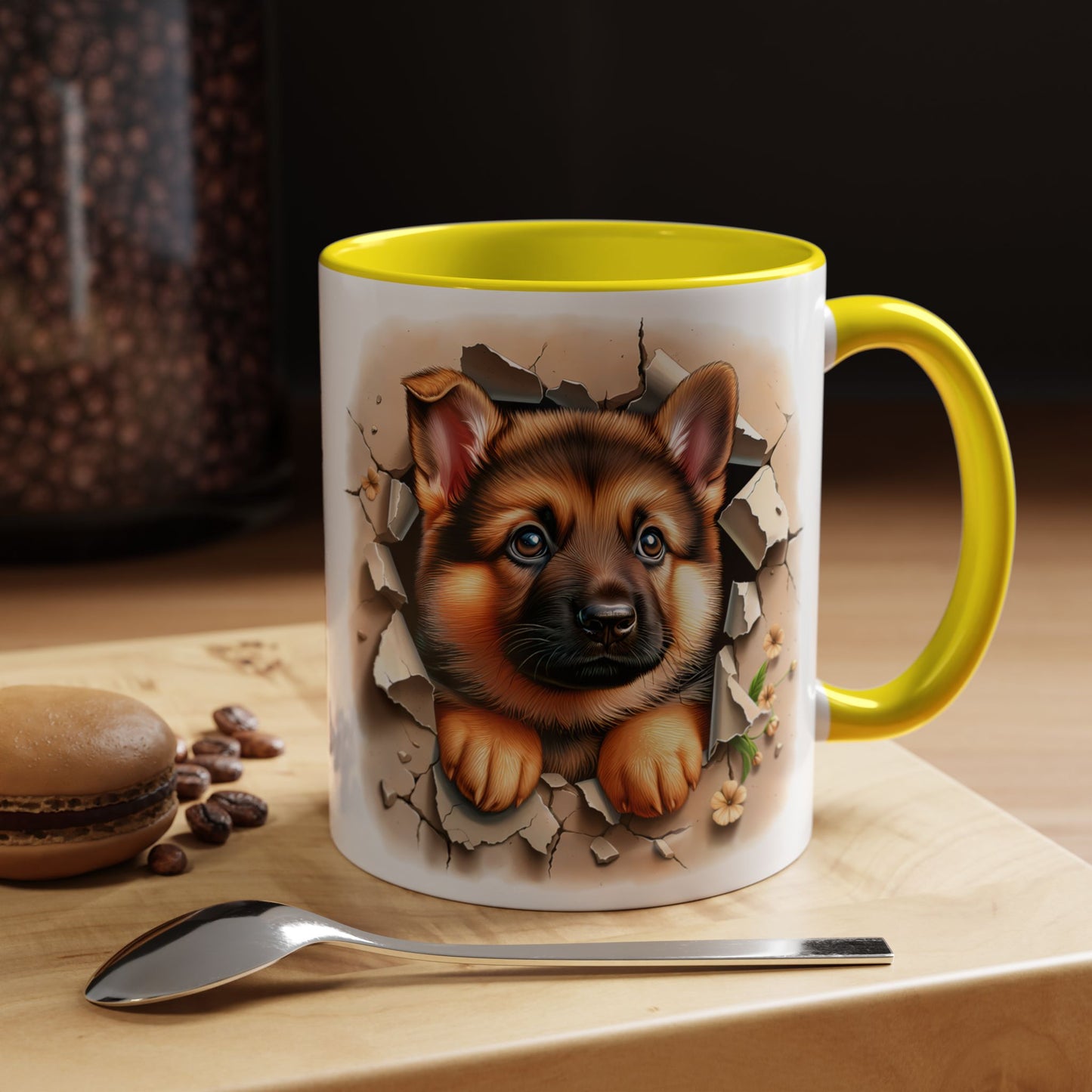 🐾☕ German Shepherd Puppy Peek Accent Mug – Loyal Pup Lover Gift ✨🖤