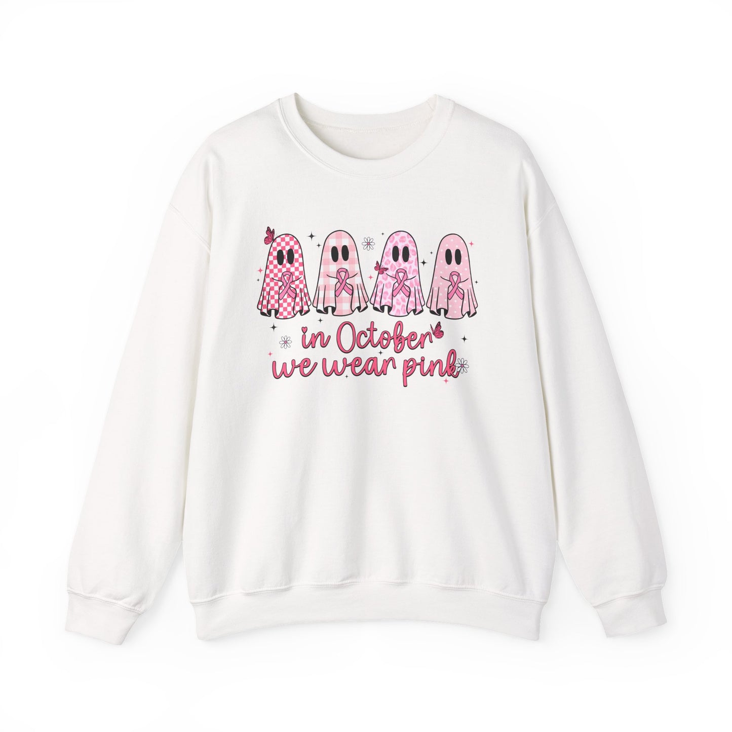🎀👻 In October We Wear Pink Sweatshirt – Breast Cancer Awareness Halloween Ghosts