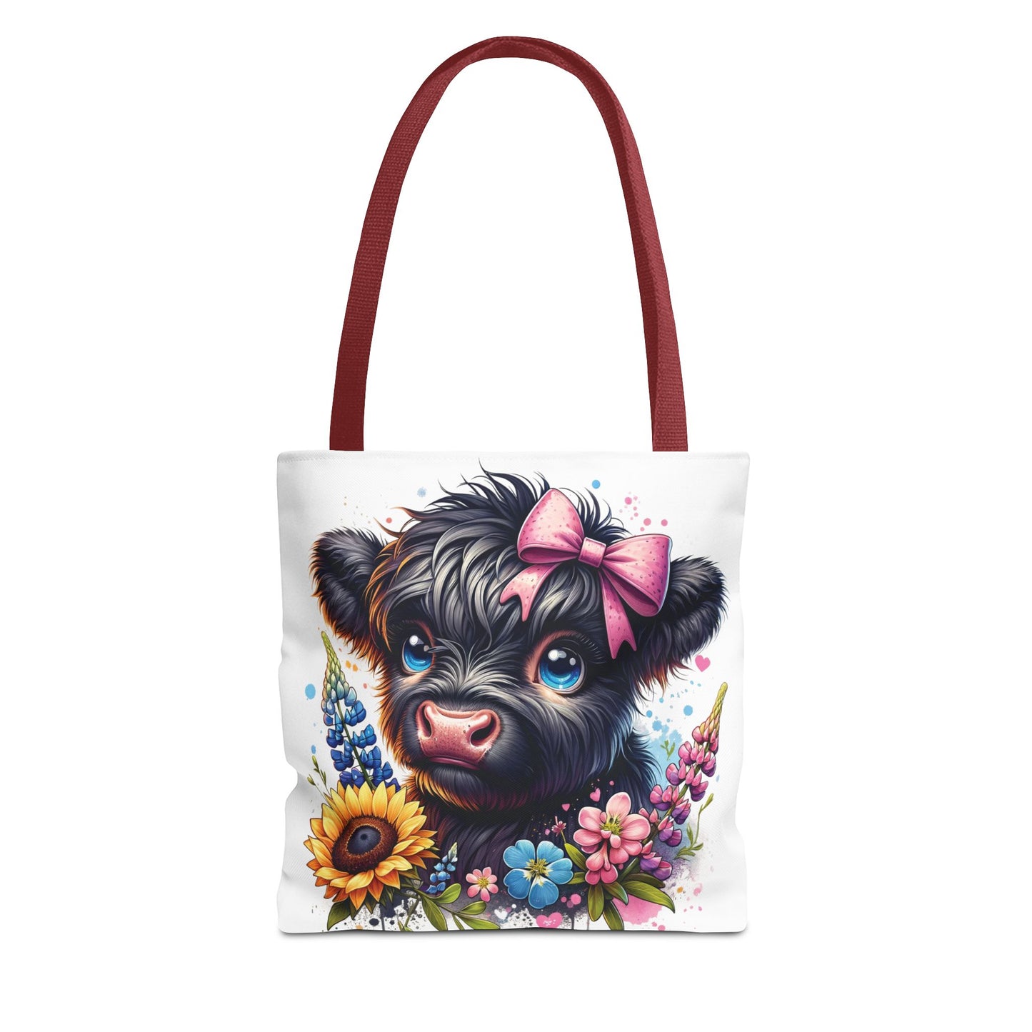 🌸 Black Highland Calf Floral Tote Bag – Sweet Style for Every Age 🐮👜