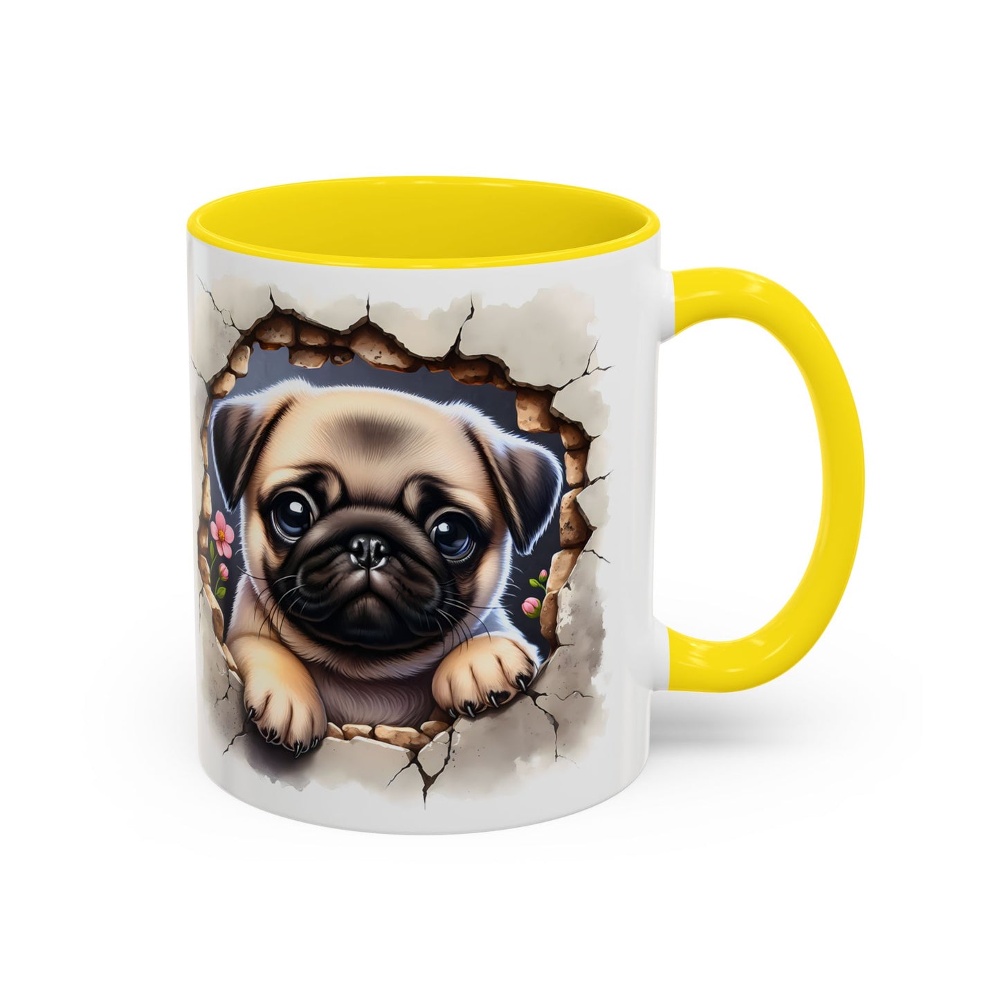 🐾💛 Pug Puppy Accent Mug – Cute Wrinkly Pug Coffee Cup ☕✨
