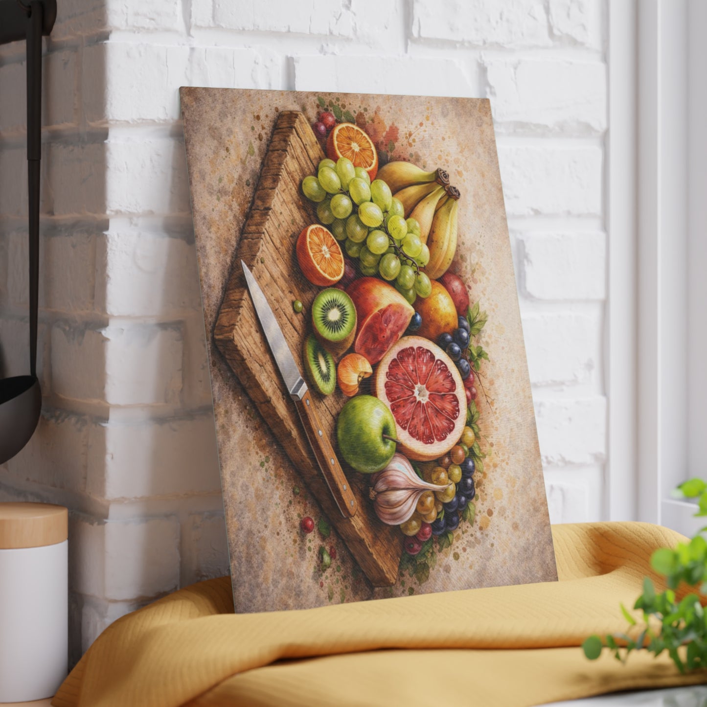 Rustic Fruit Harvest Glass Cutting Board – Vintage Farmhouse Kitchen Art